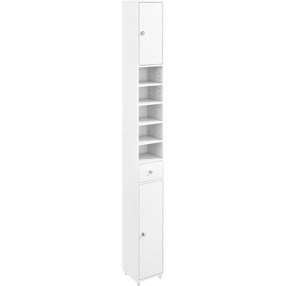 Wooden Bathroom Cabinet With Drawer Two Doors Five Open Shelves