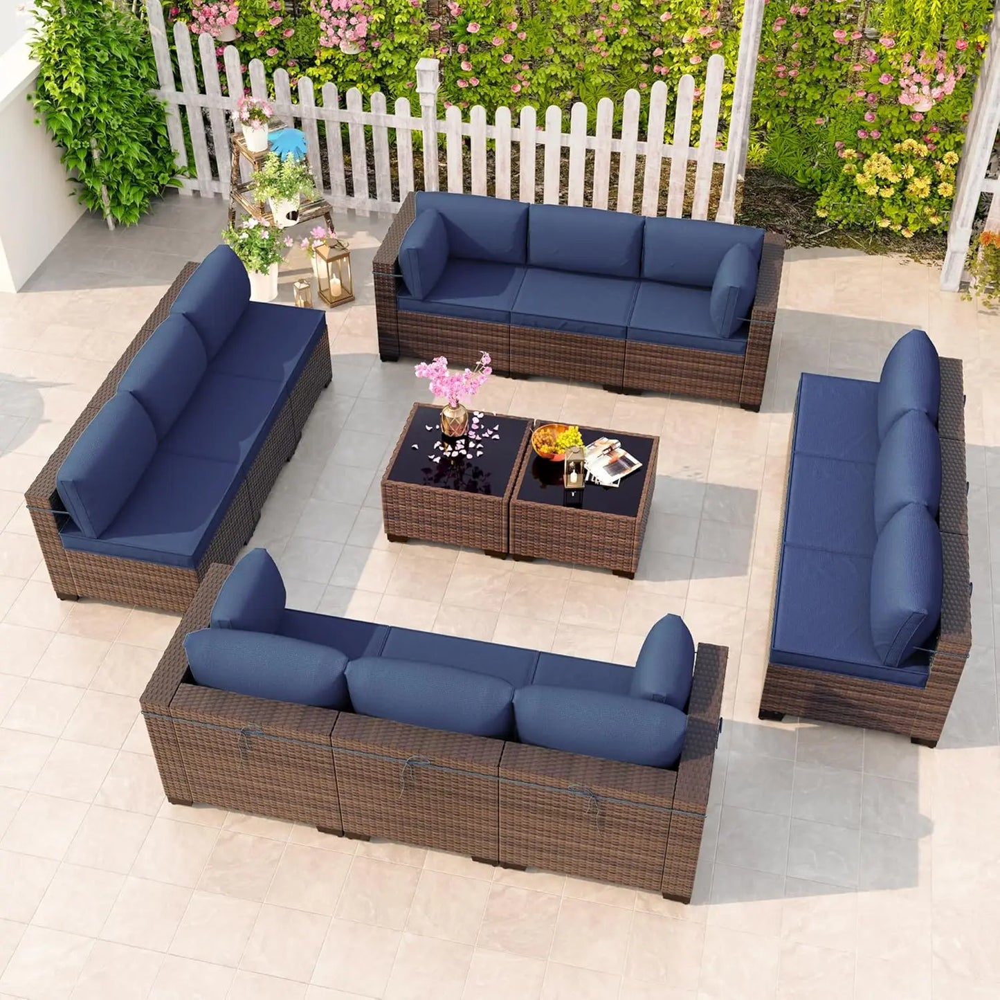 Outdoor Sectional Rattan Sofa Set Modern Garden Patio Furniture