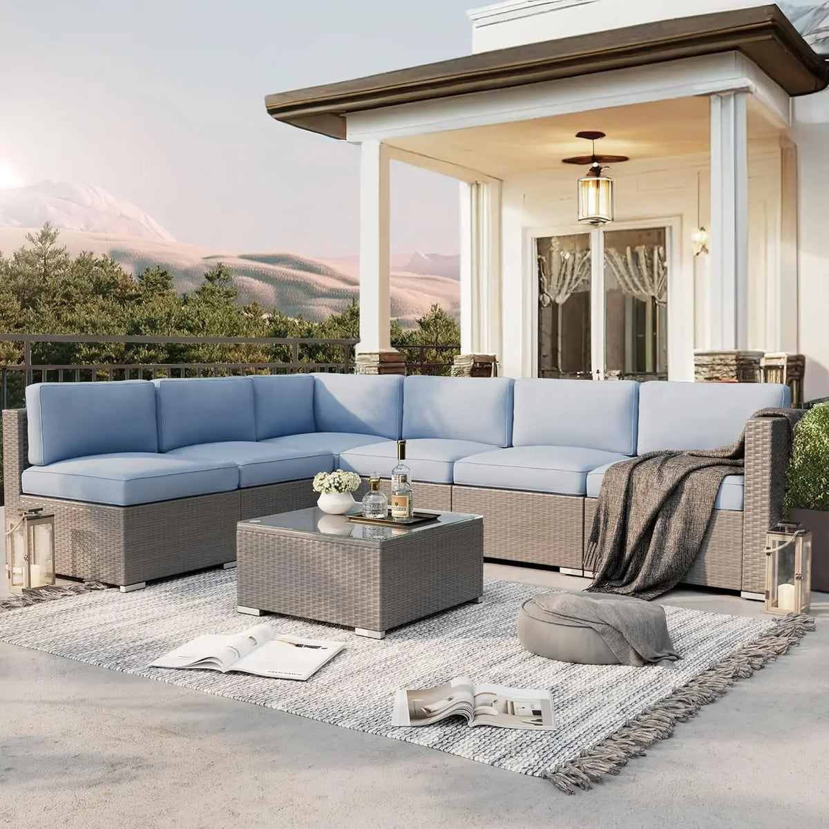 Modern Outdoor Patio Furniture Sectional Sofa With Coffee Table Wicker