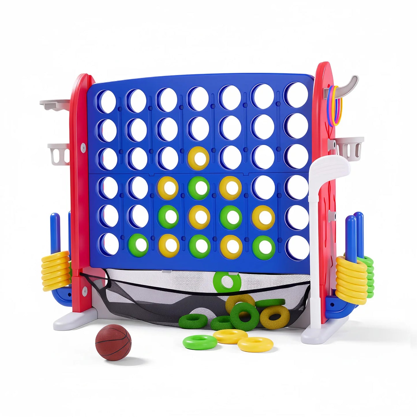 Giant 4-In-1 Connect Game Set With Basketball Hoop Ring Toss