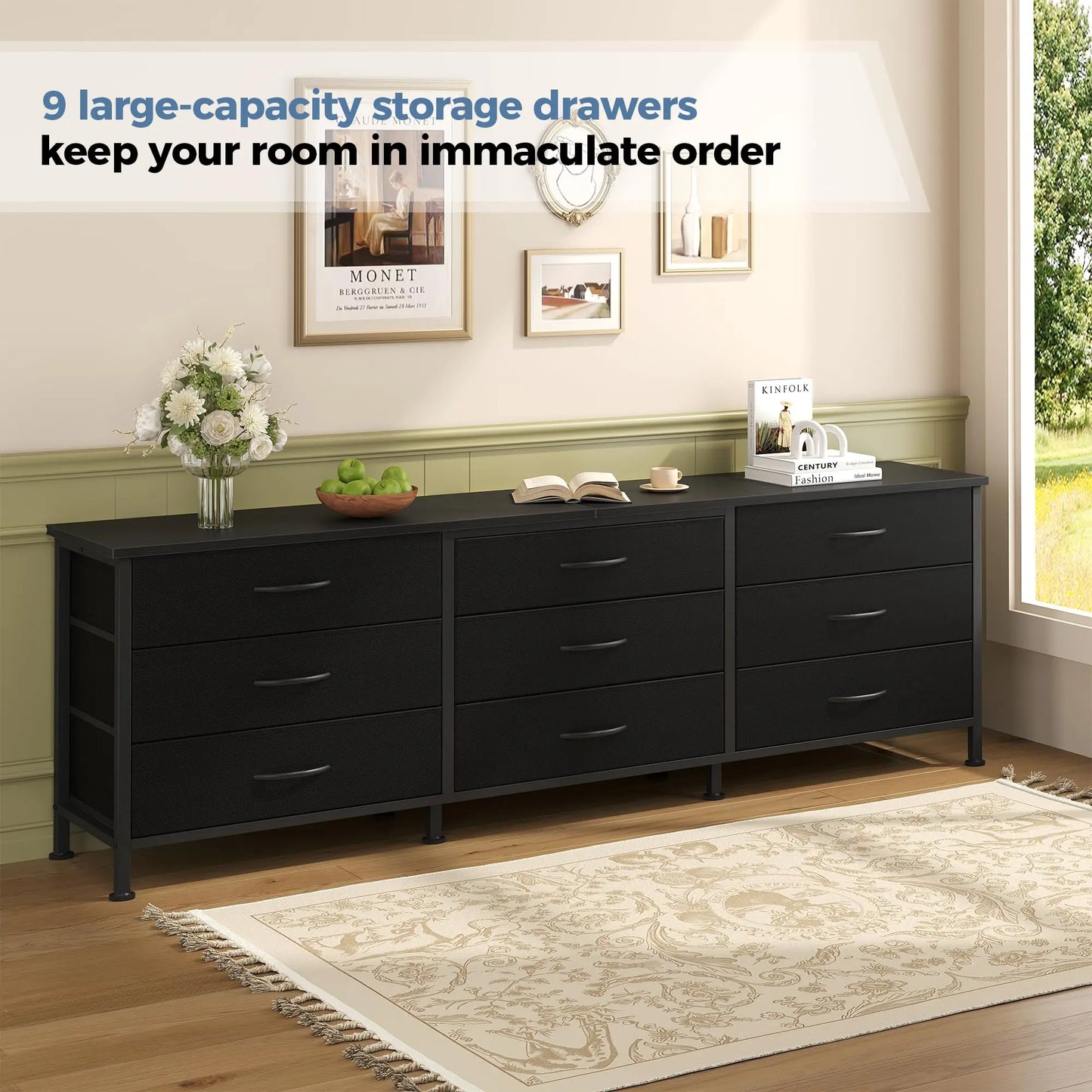 JHK Metal Frame Living Room Entertainment Center With Fabric Drawers