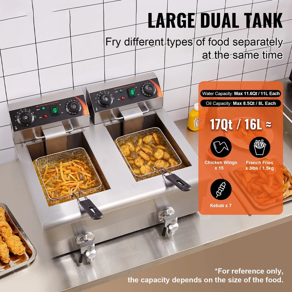 SucceBuy Commercial Electric Deep Fryer Dual Removable Tanks On Countertop
