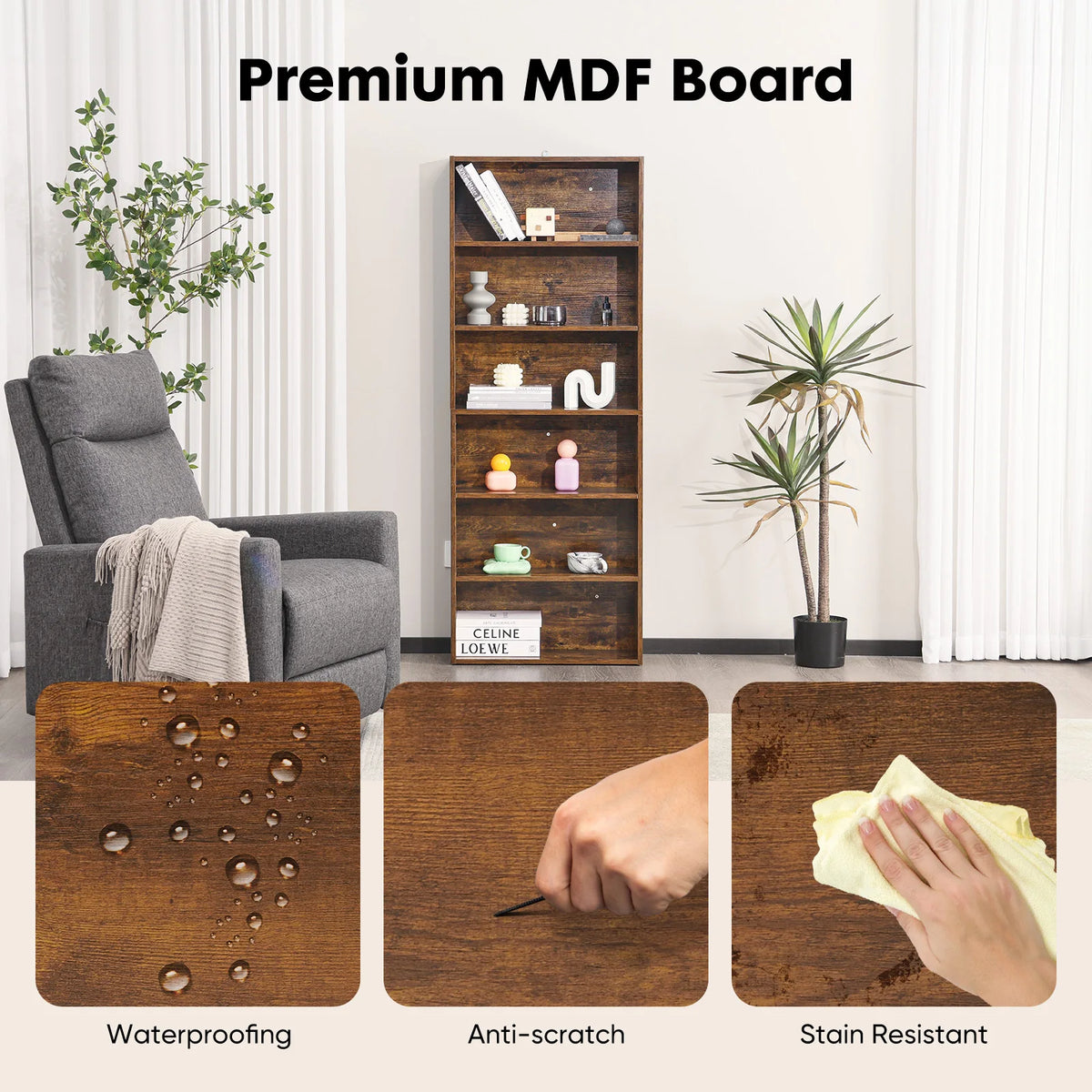 JHK Wooden Bookcase Floor Standing Open Shelf For Home Office