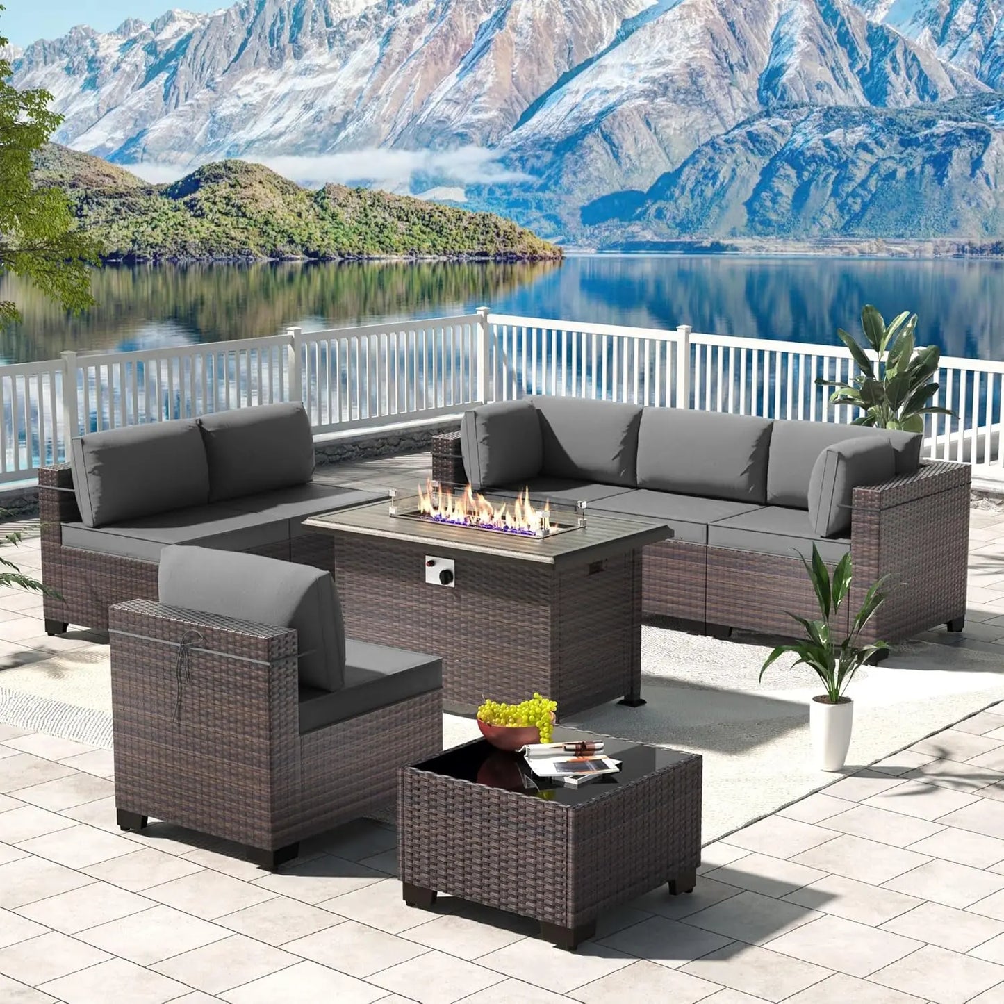 Outdoor Sectional Rattan Sofa Set Modern Garden Patio Furniture
