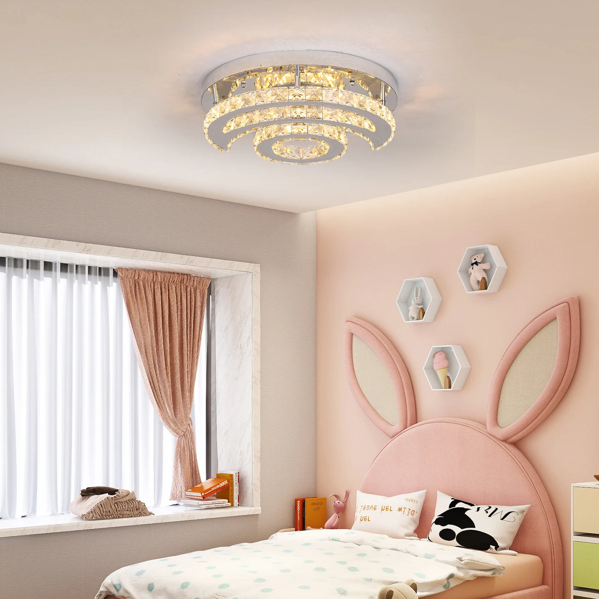 GreeLustr Crystal LED Sun Moon Ceiling Chandelier Fixture Living Room