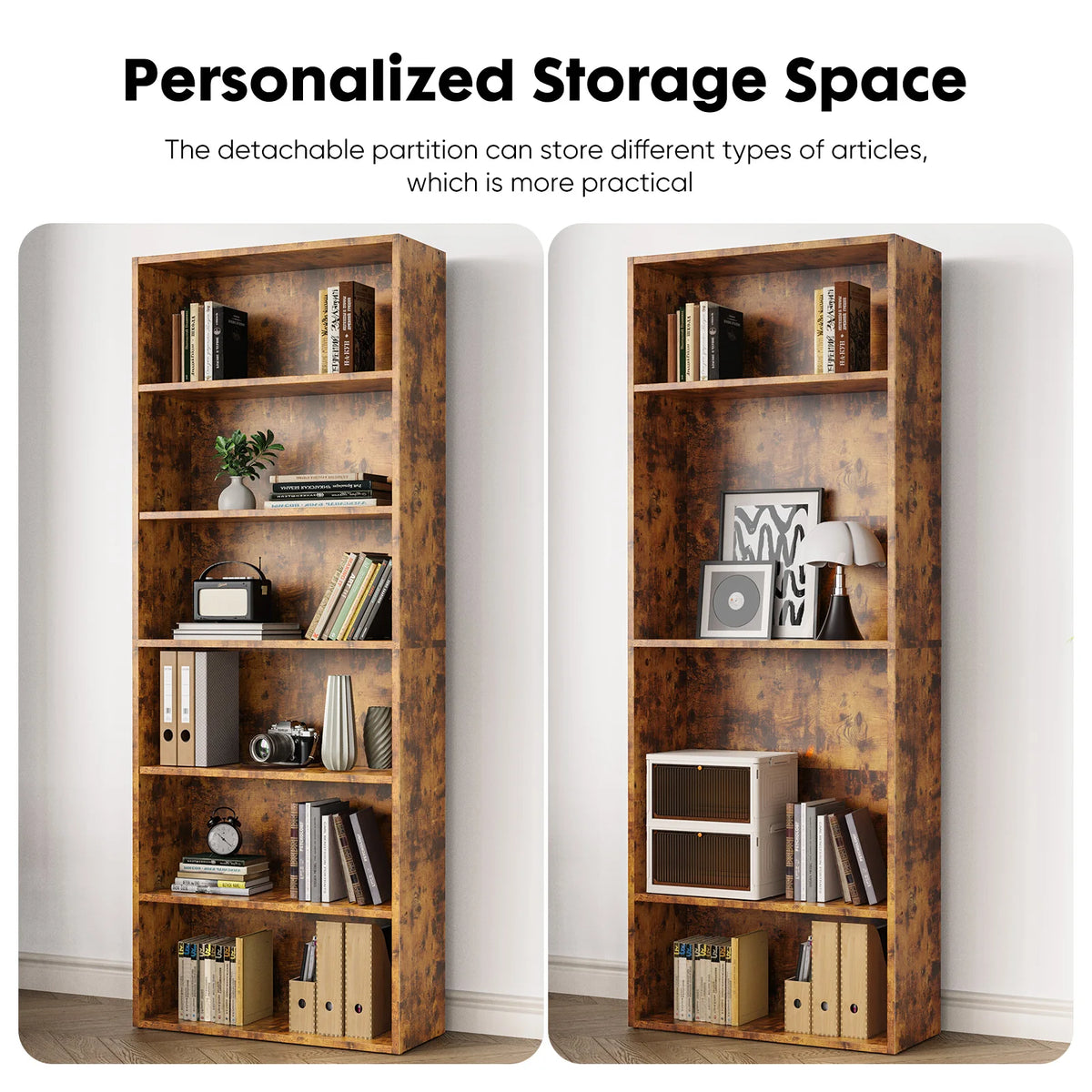 JHK Wooden Bookcase Floor Standing Open Shelf For Home Office