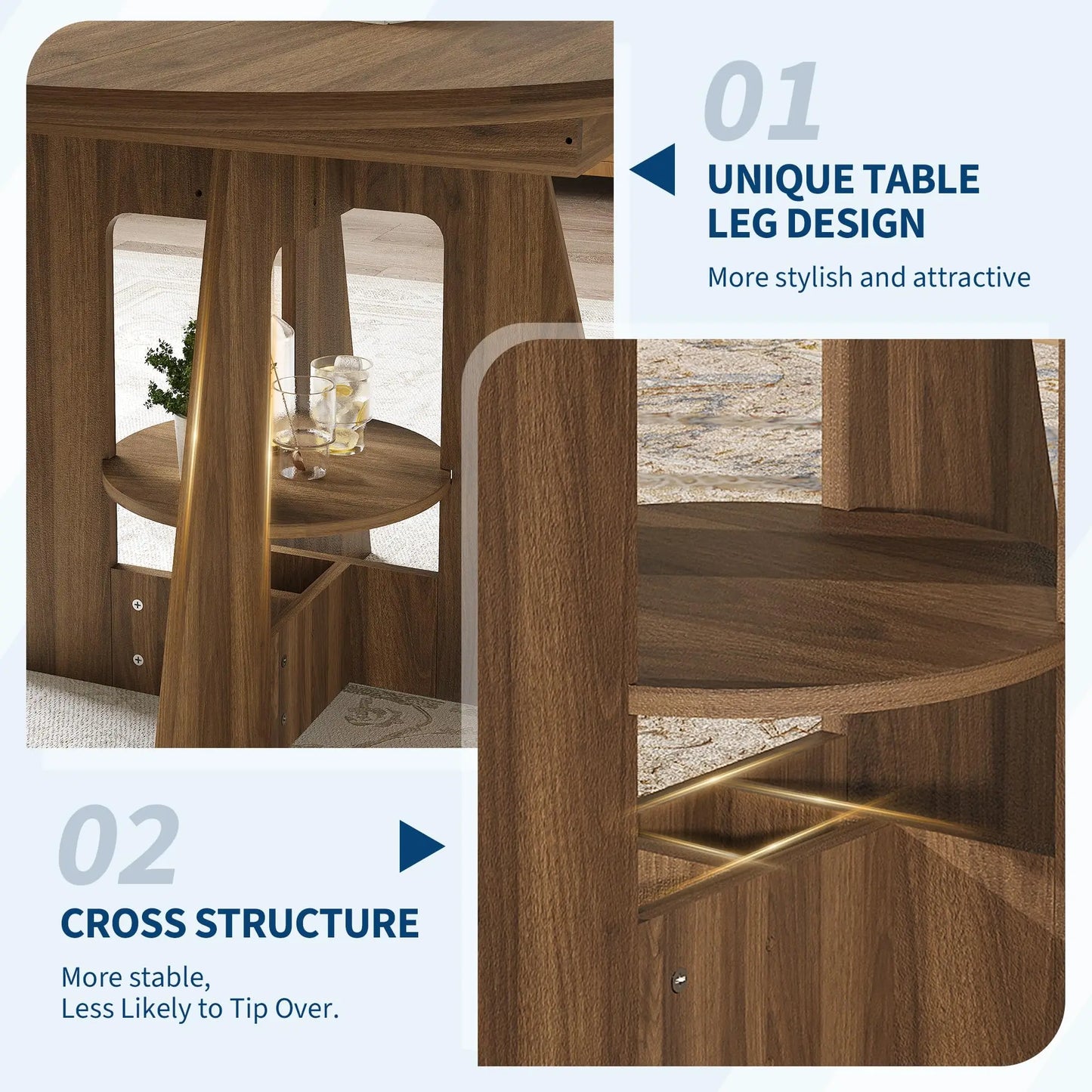 HiMISS Extendable Round Dining Table with Storage Pedestal Base
