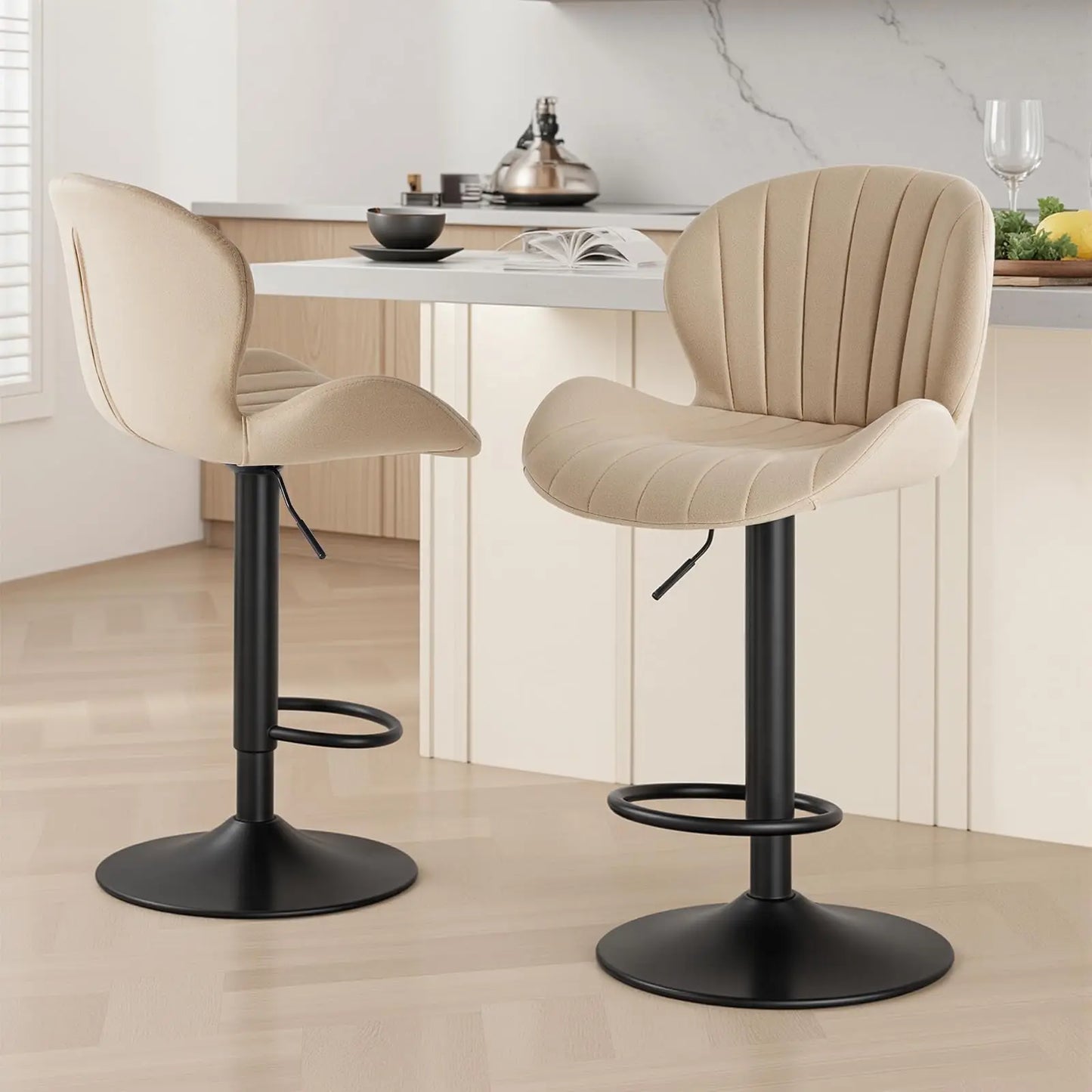 JHK Ergonomic Modern Dining Chairs Fabric Upholstered Set of 2