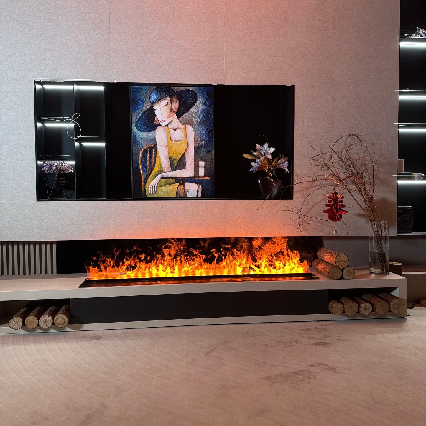 Smart 3D Atomizing Electric Fireplace With LED Steam Flame And App Control