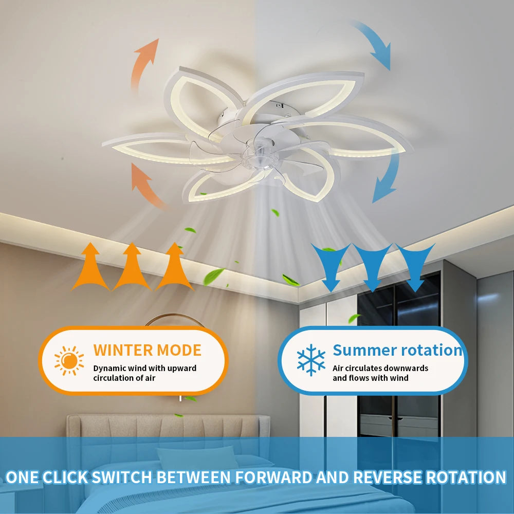 Modern Dimmable Flower Shape Ceiling Fan With Remote Control Timing