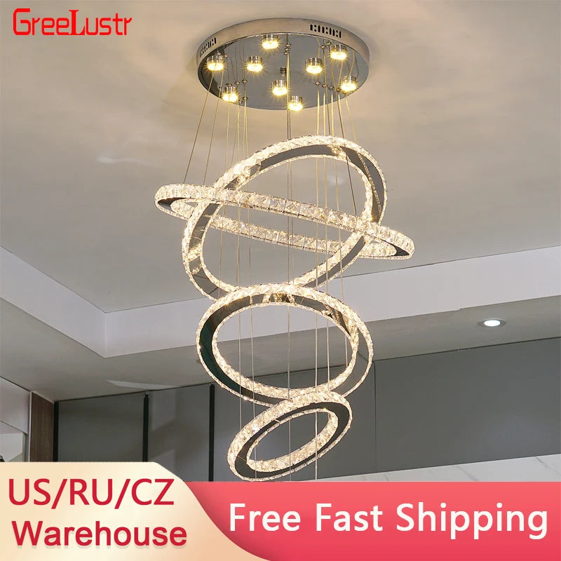 GreeLustr Modern K9 Crystal Ring LED Ceiling Chandelier Lighting Fixture