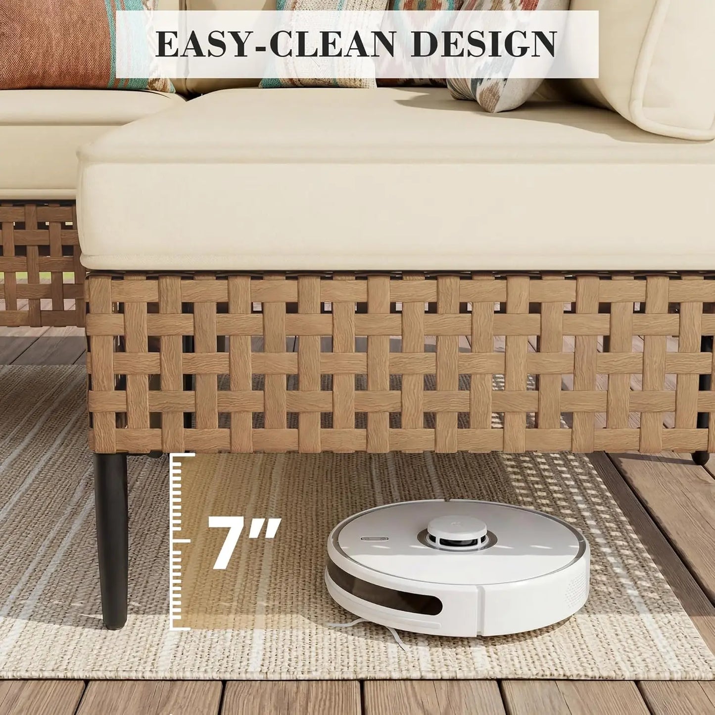 Modern Bamboo Modular Patio Sectional Sofa Set With Glass Table