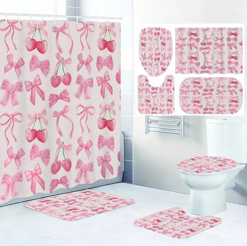 Bathroom Four-Piece Set With Avant-Garde Waterproof Shower Curtain