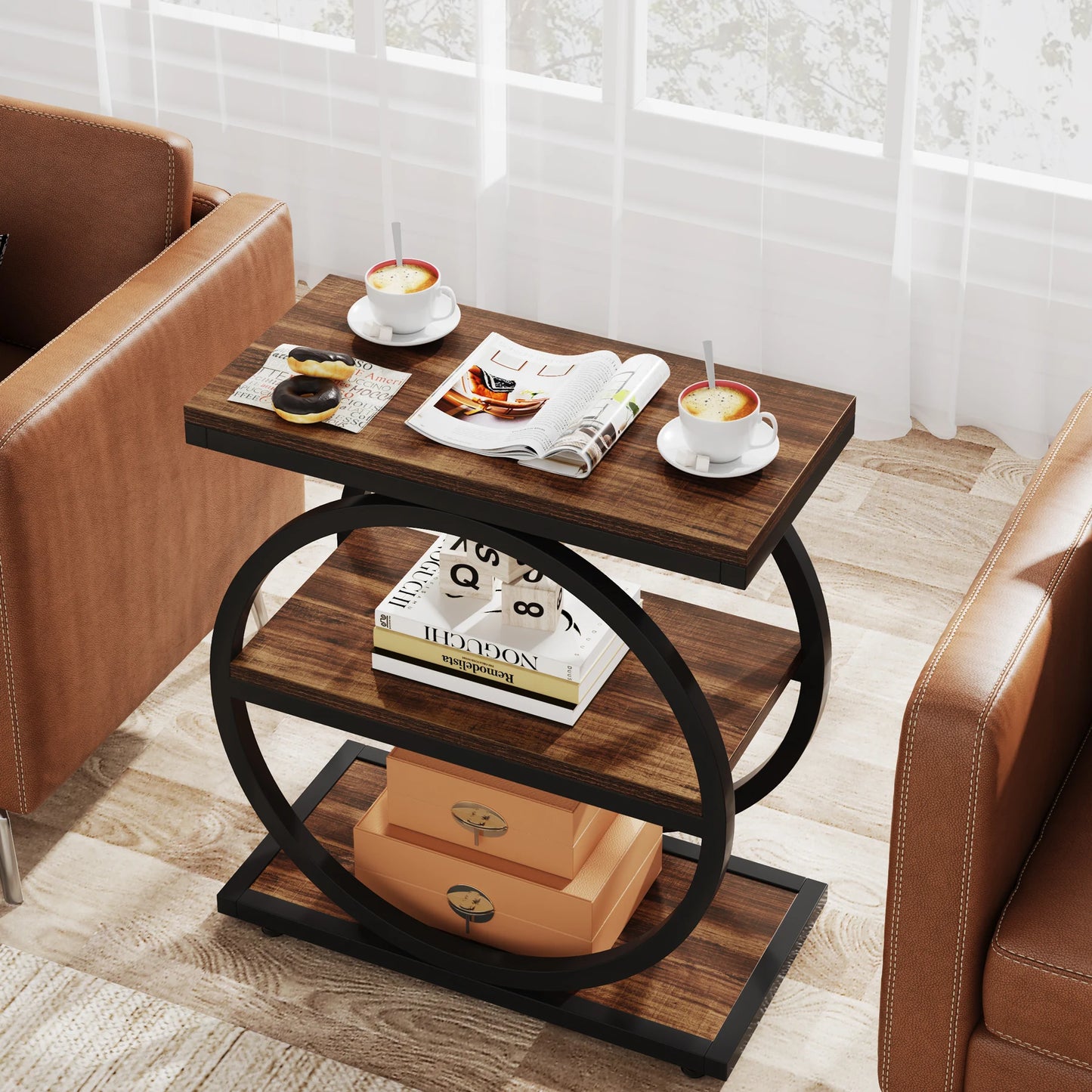 Tribesigns End Table With Shelves Narrow Industrial Side Table