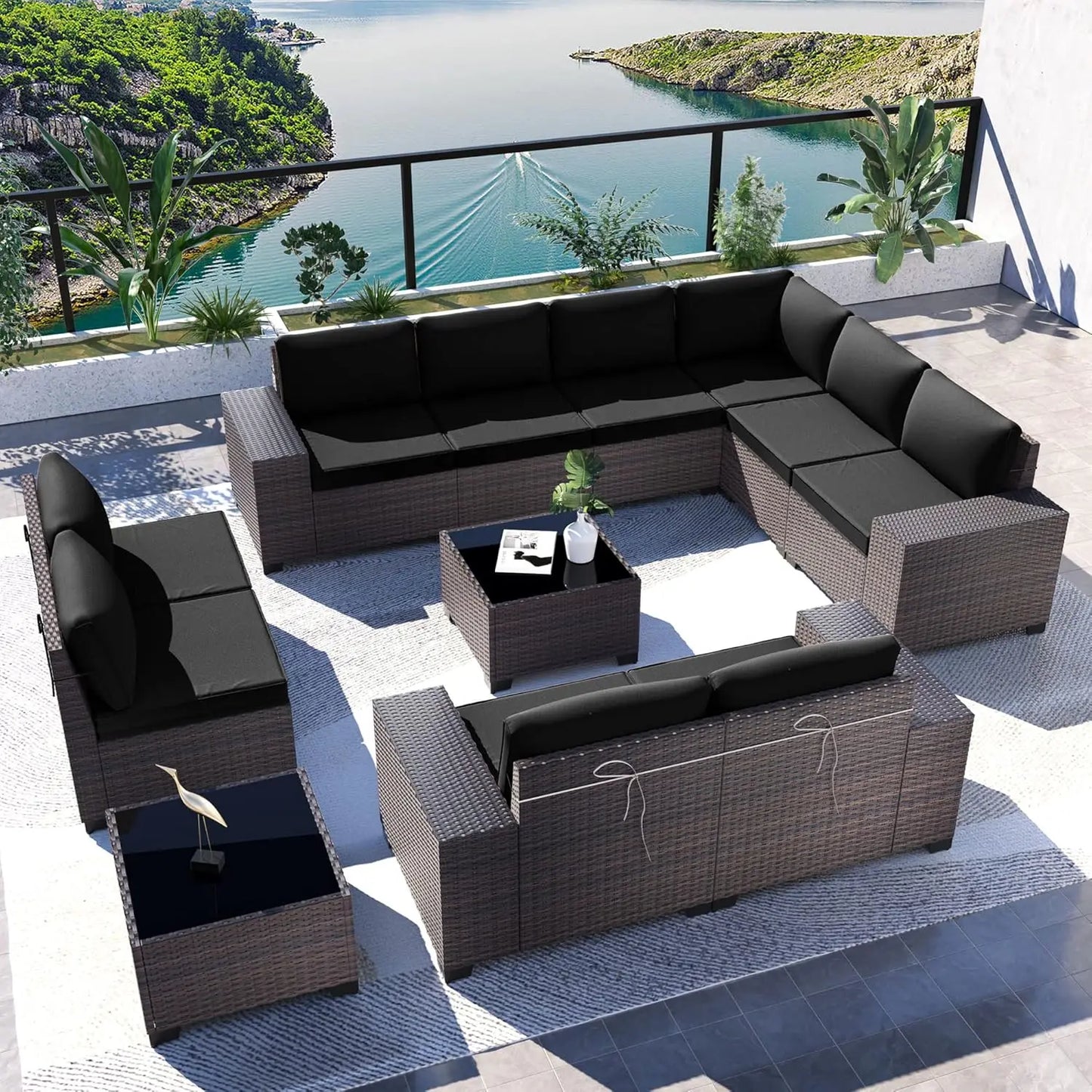 Outdoor Sectional Rattan Sofa Set Modern Garden Patio Furniture