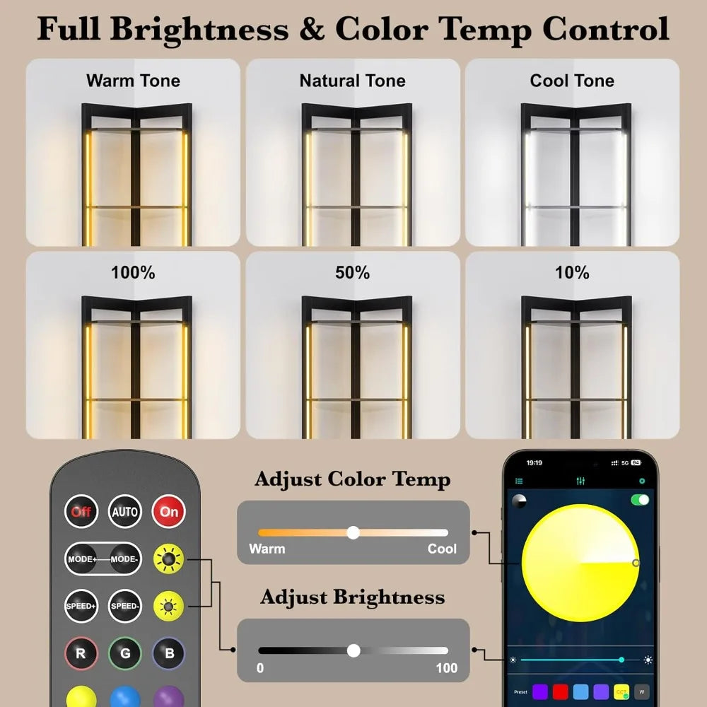 Corner Display Cabinet With RGB LED Lights And Remote Control