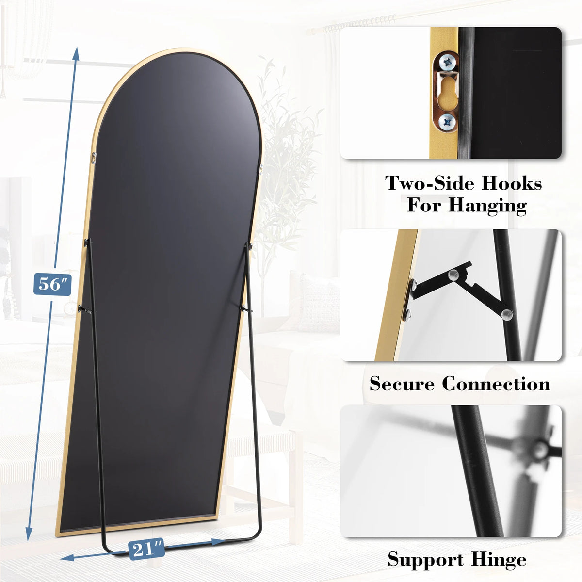 JHK Full Length Mirror Aluminum Frame Leaning Standing Wall Mounted
