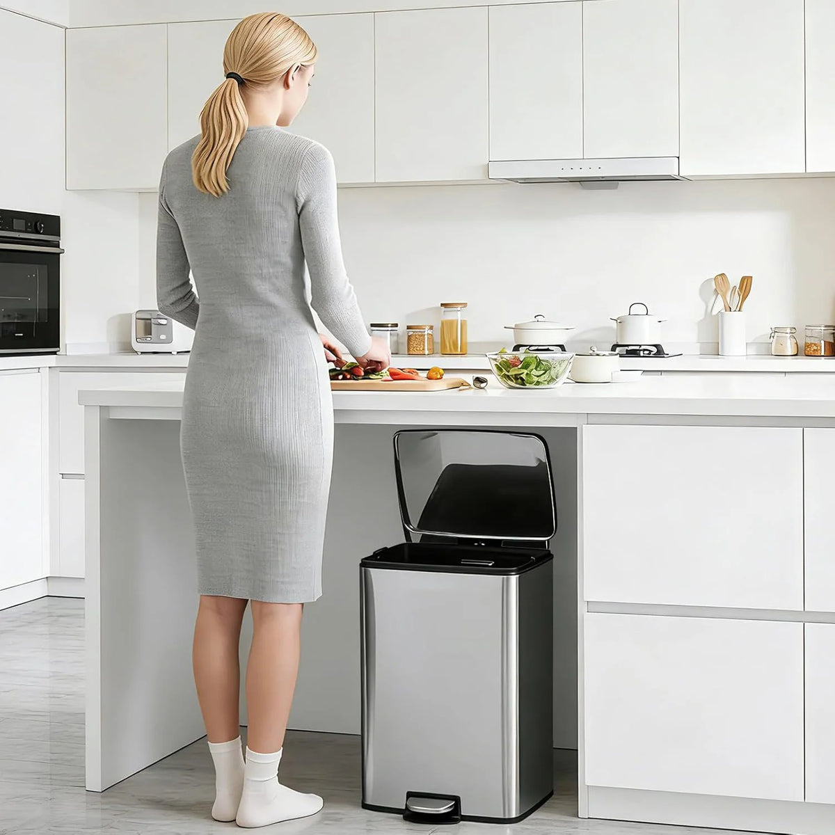 HiMISS Stainless Steel Pedal Bin With Fingerprint Proof Kitchen Lid