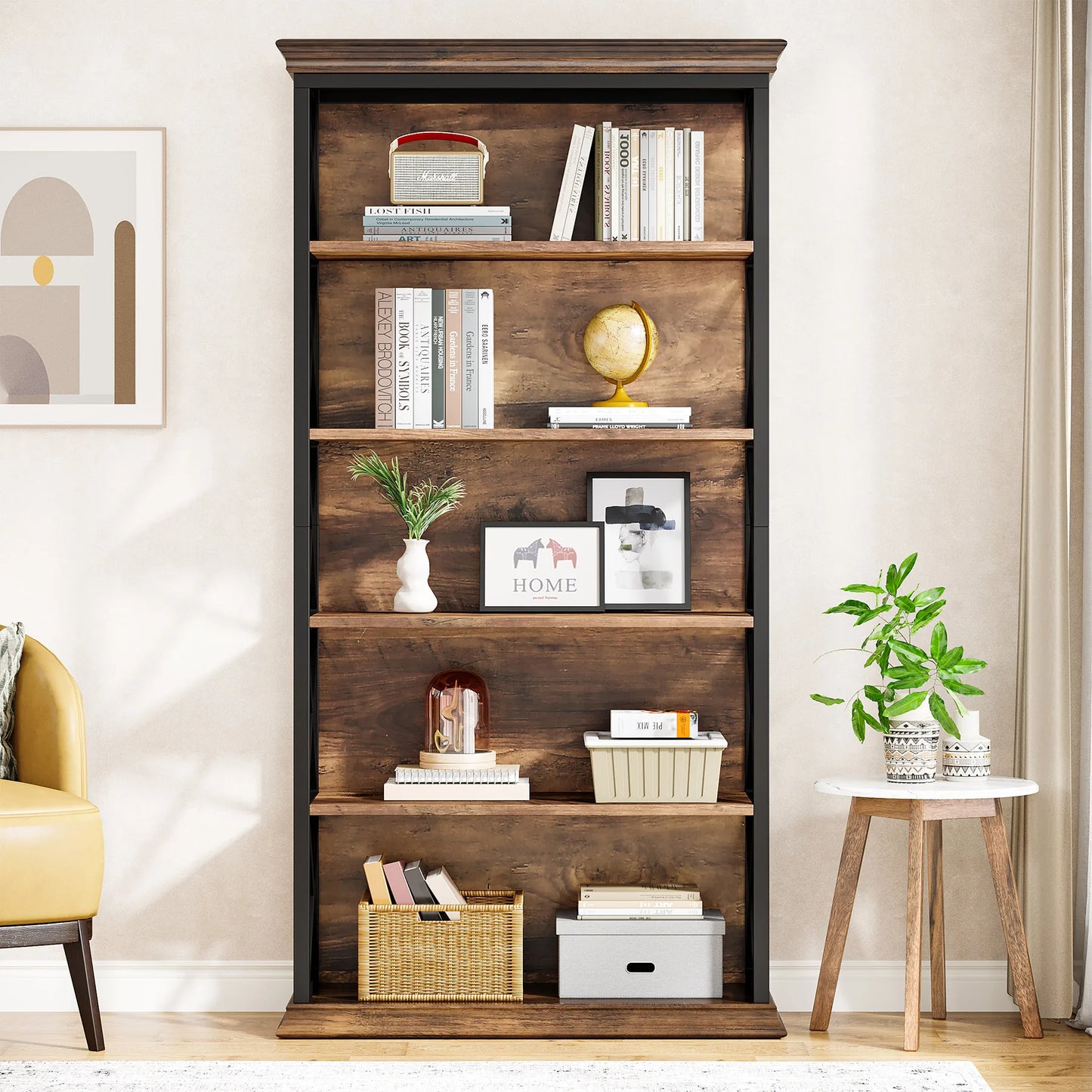 Tribesigns Industrial Wood Bookshelf Floor Standing Storage Shelves