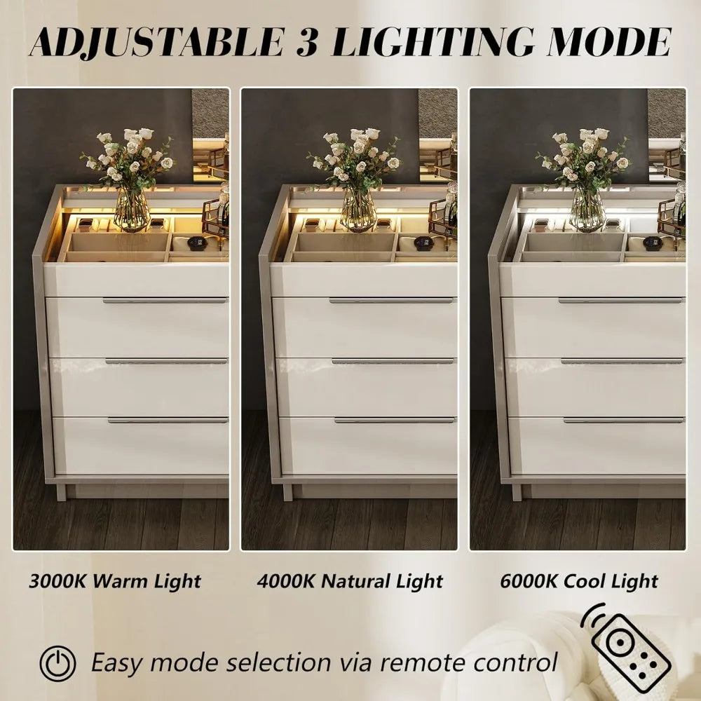XMSJ 8 Drawer Dresser With LED Light And Glass Top