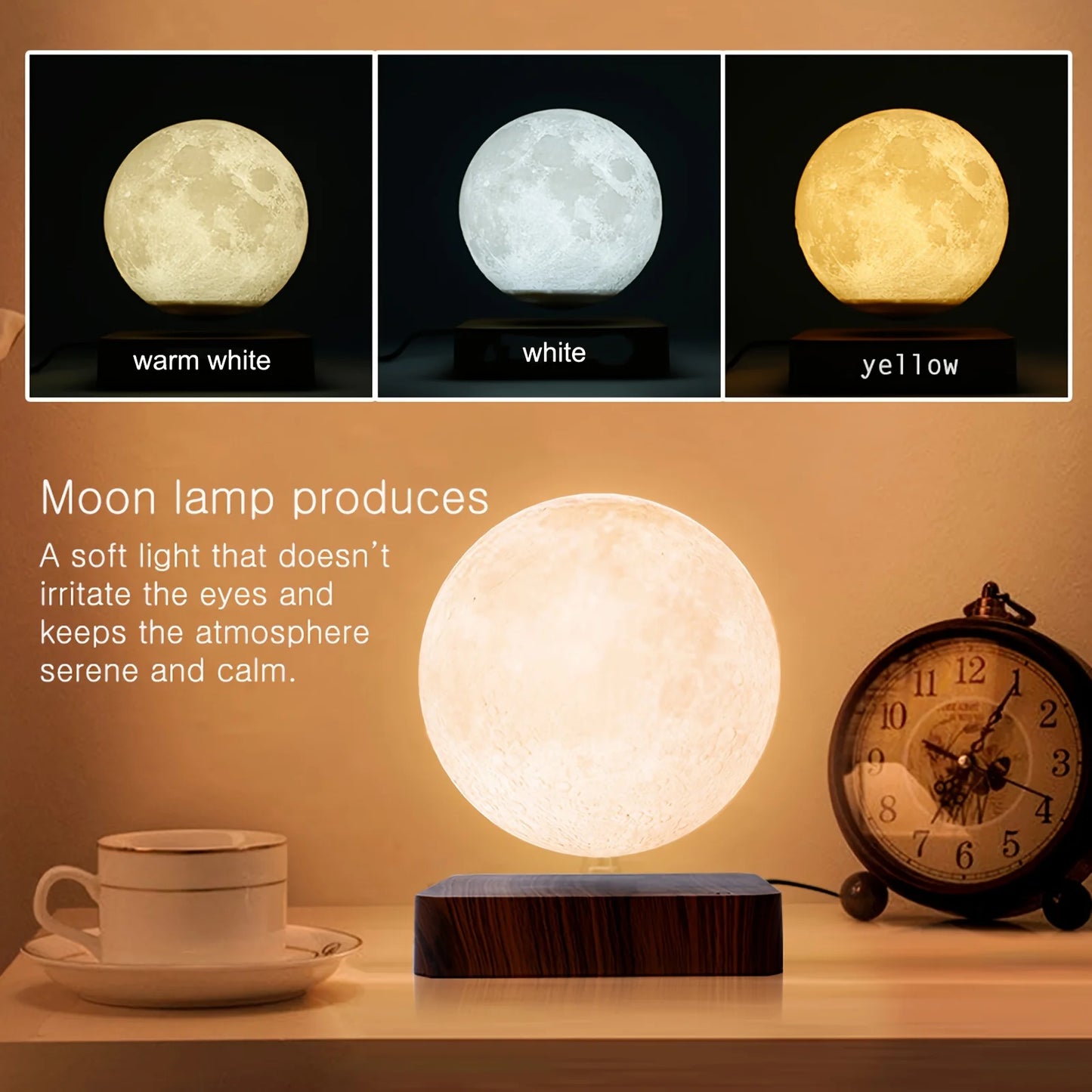 Mexllex Rotating Magnetic Floating Moon Lamp With Wooden Base