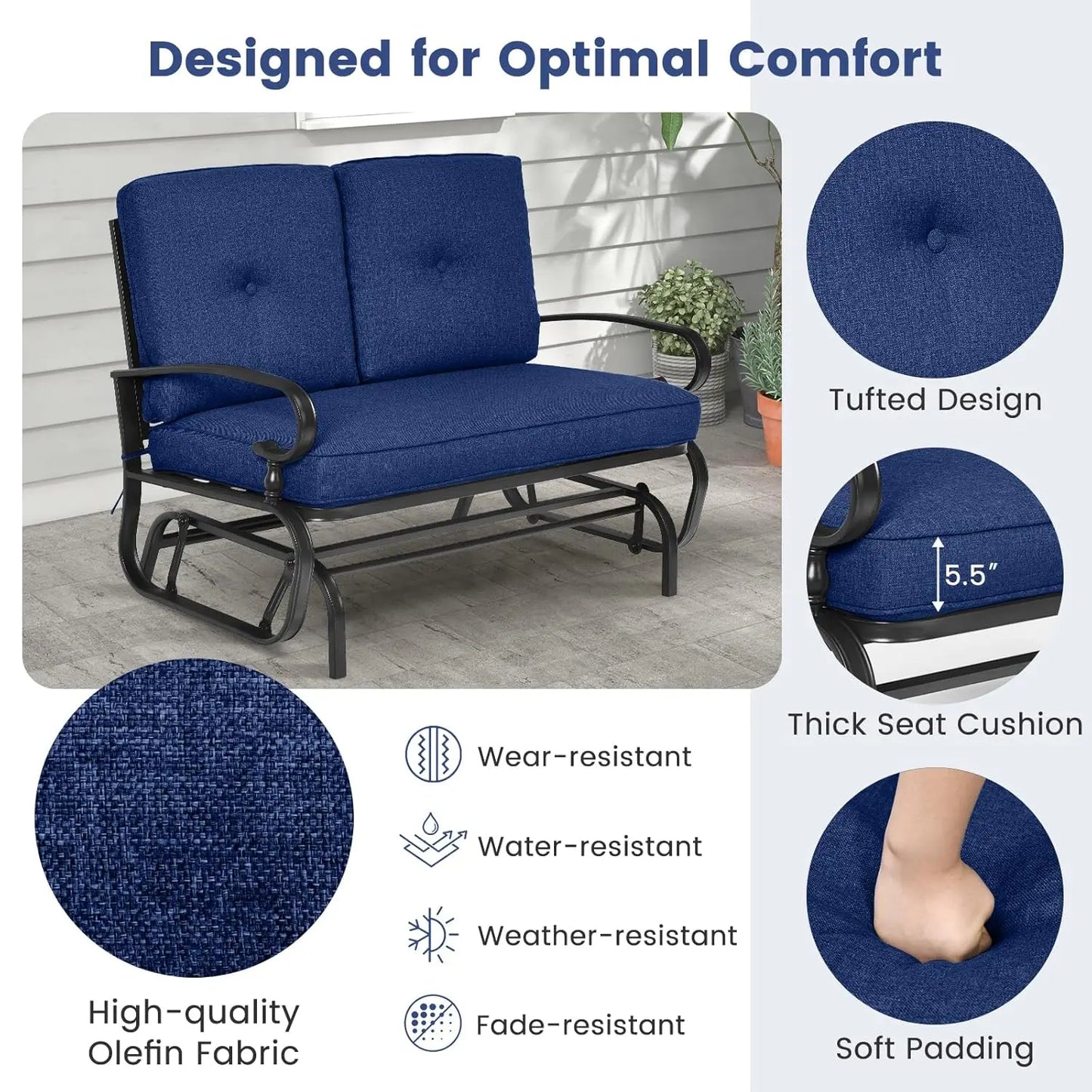 Outdoor Glider Swing Chair for Two with Steel Frame