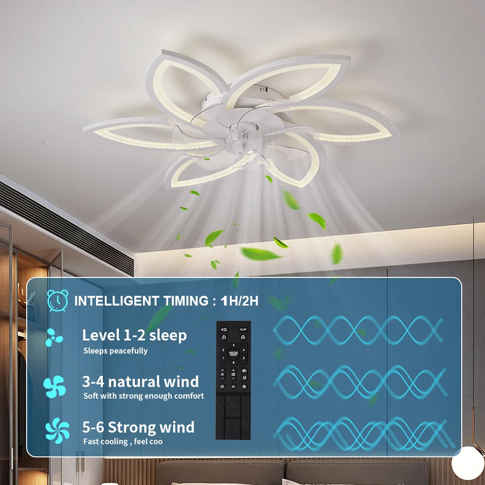 Modern Dimmable Flower Shape Ceiling Fan With Remote Control Timing