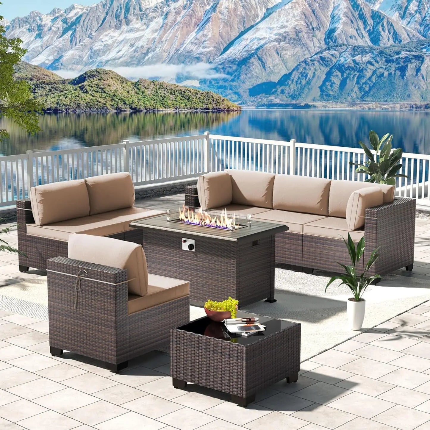 Outdoor Sectional Rattan Sofa Set Modern Garden Patio Furniture