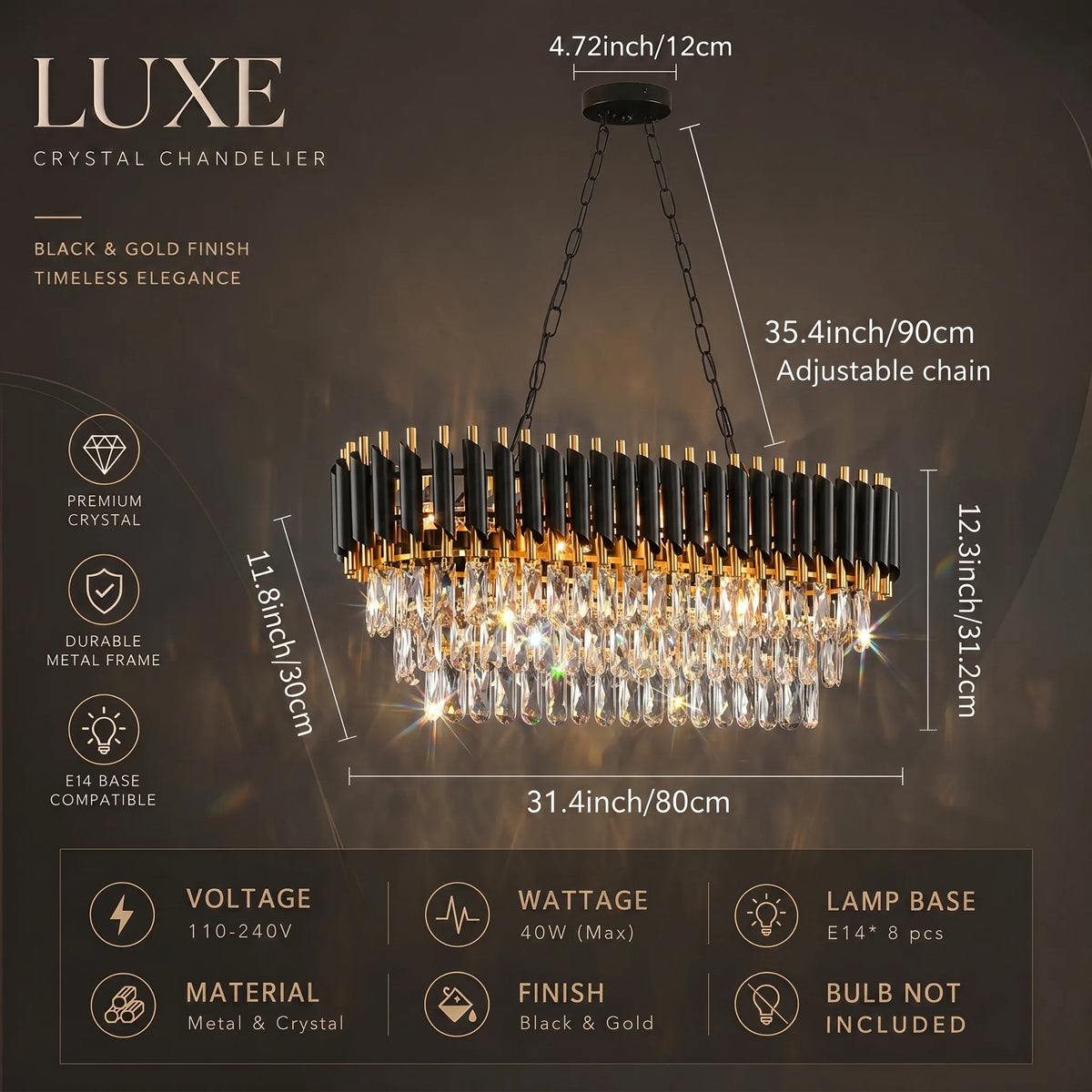Modern Dimmable Crystal Chandelier For Home Kitchen Bedrooms Ceiling Lighting