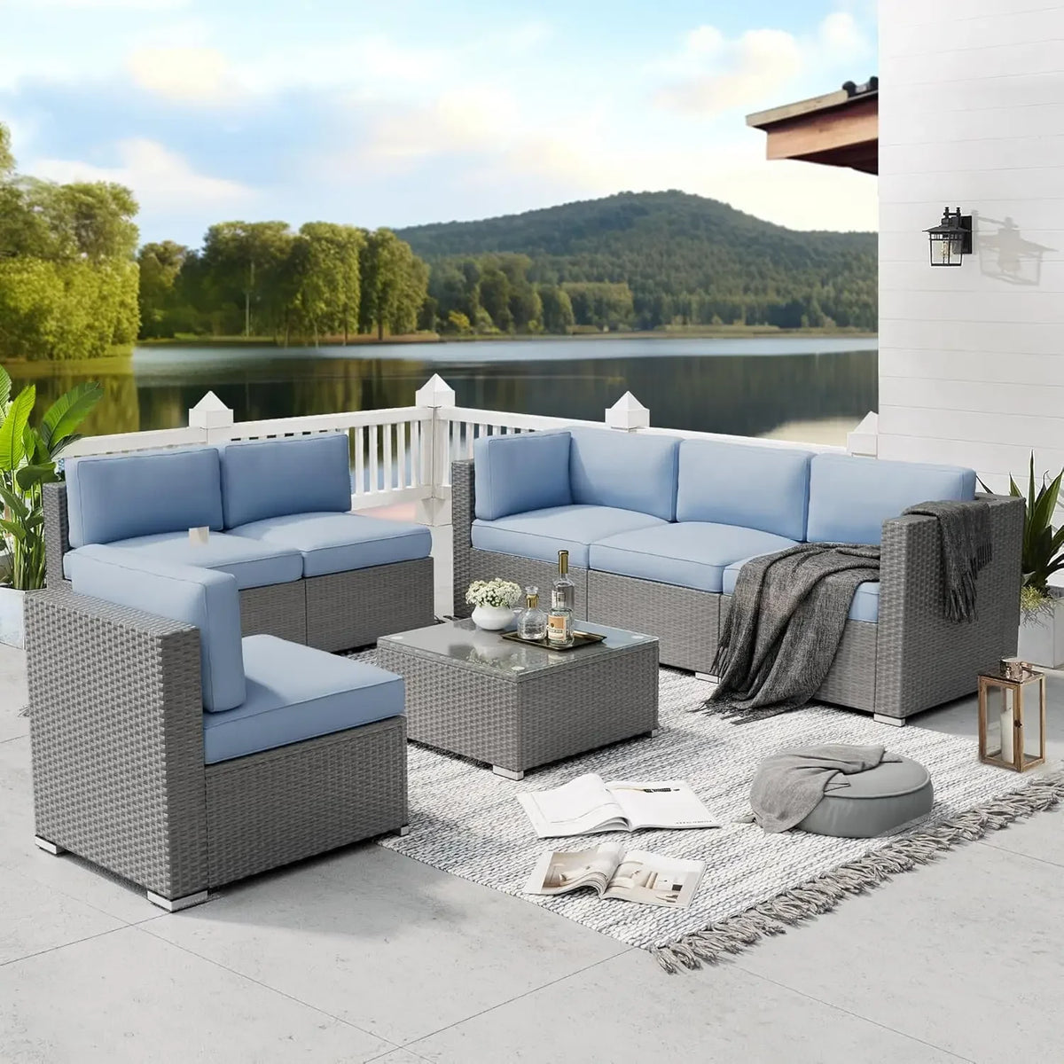 Modern Outdoor Patio Furniture Sectional Sofa With Coffee Table Wicker