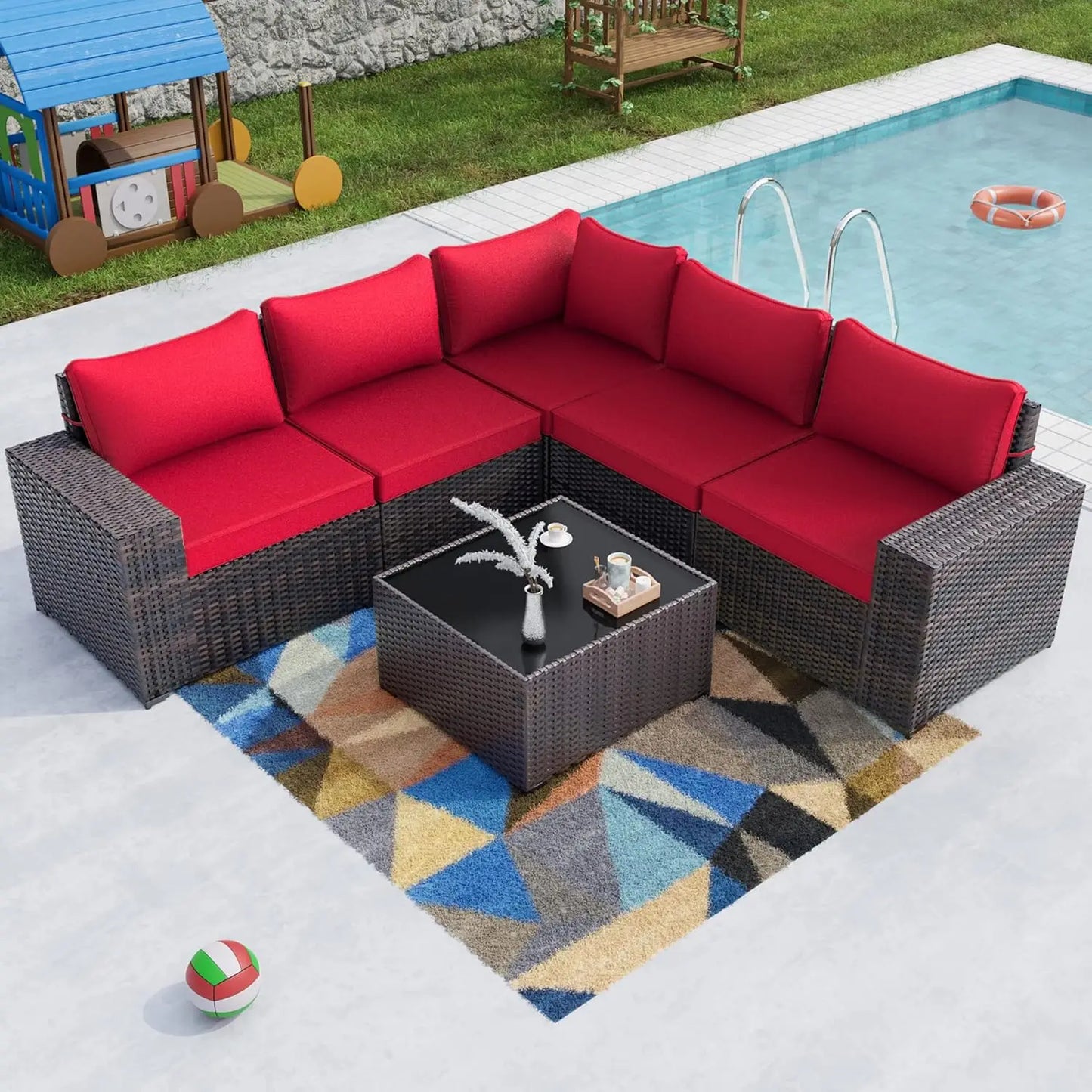 Outdoor Sectional Rattan Sofa Set Modern Garden Patio Furniture