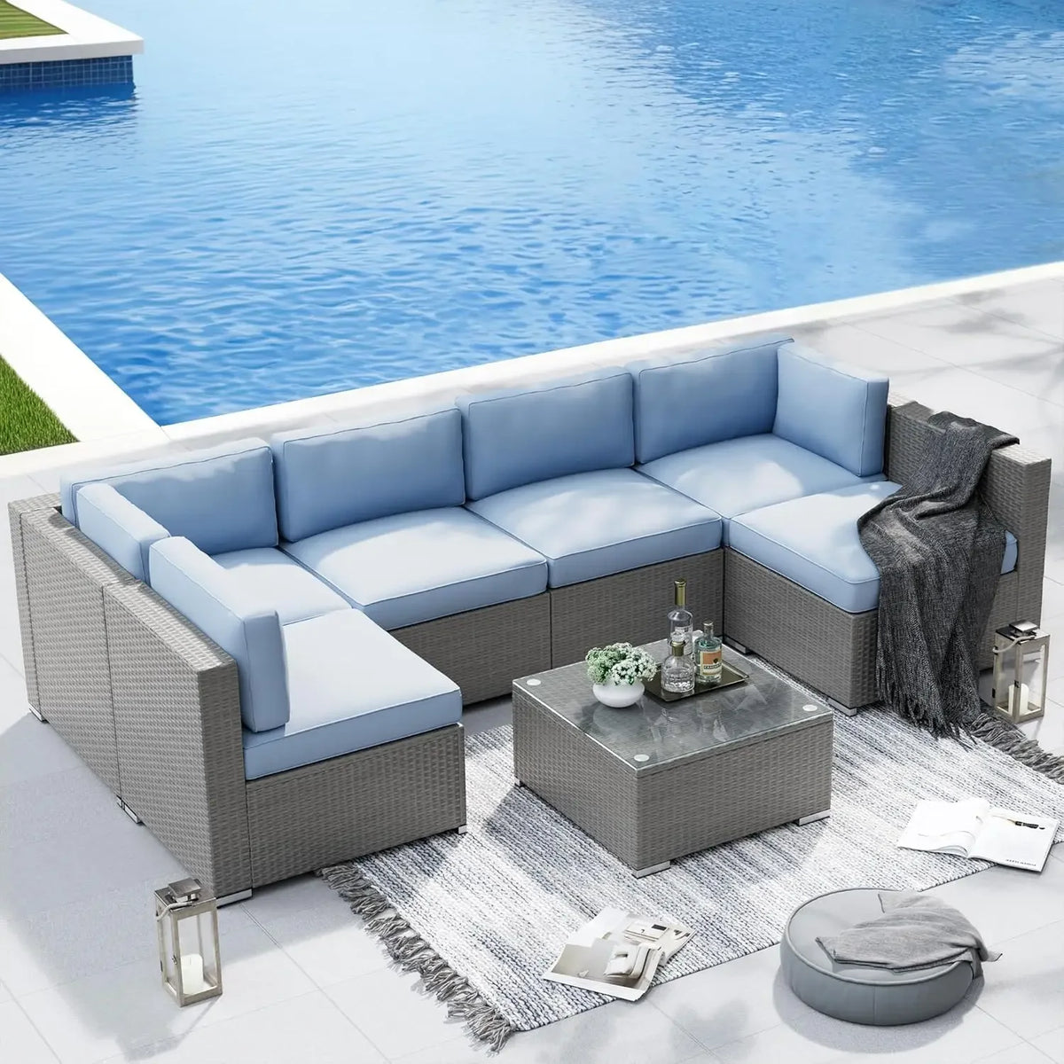 Modern Outdoor Patio Furniture Sectional Sofa With Coffee Table Wicker