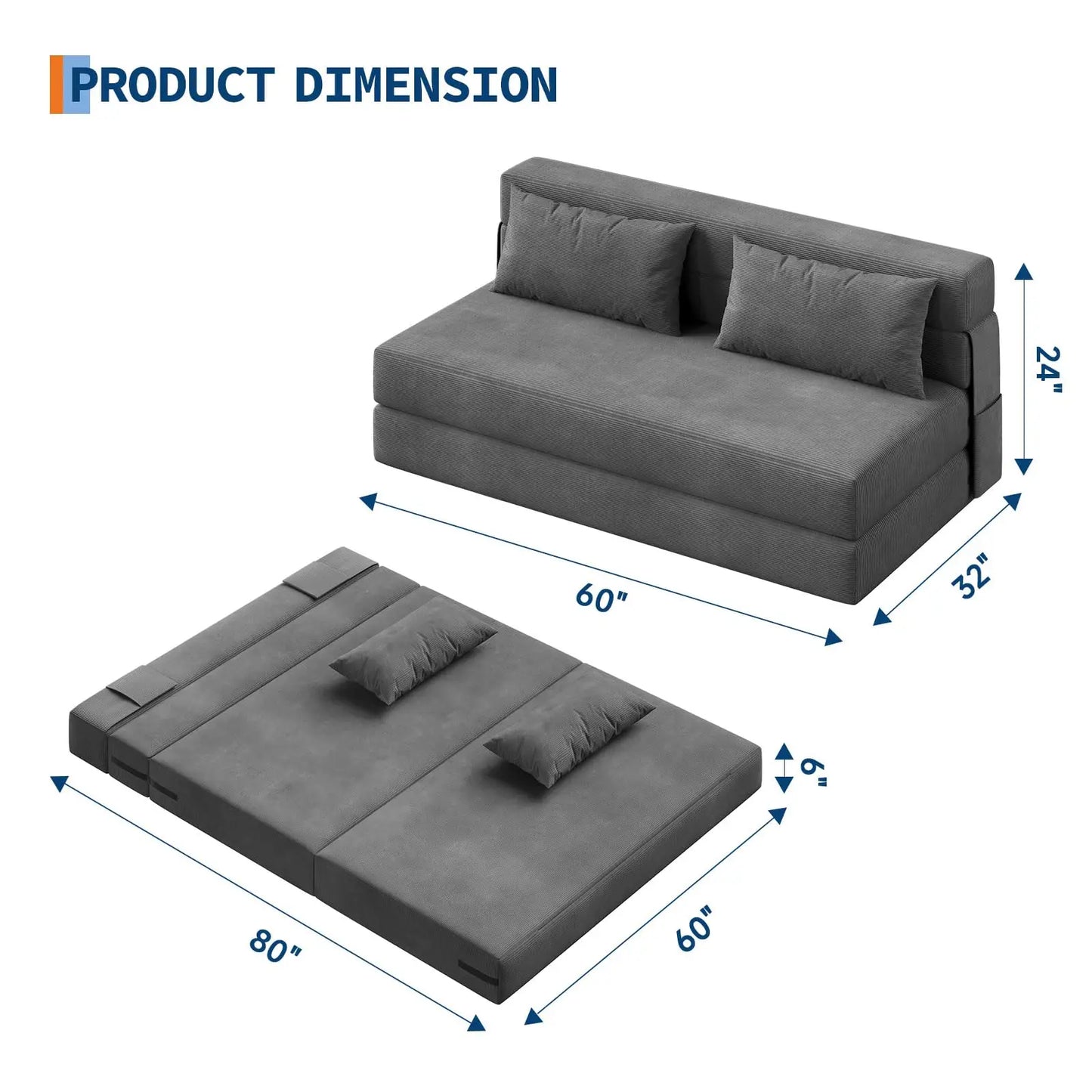 HobbyLane 4-in-1 Folding Sofa Bed Corduroy Sleeper