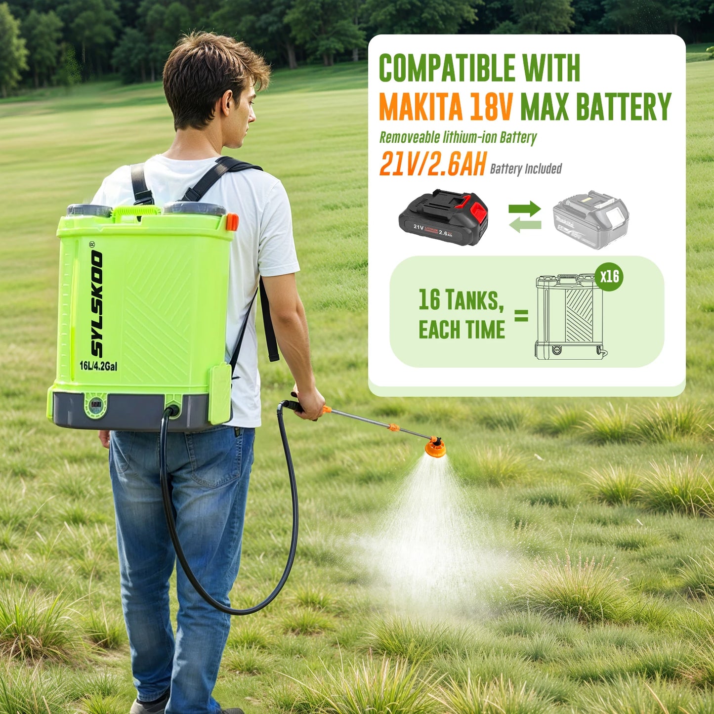 Electric Garden Sprayer 100 PSI for Yard Work Battery Compatible