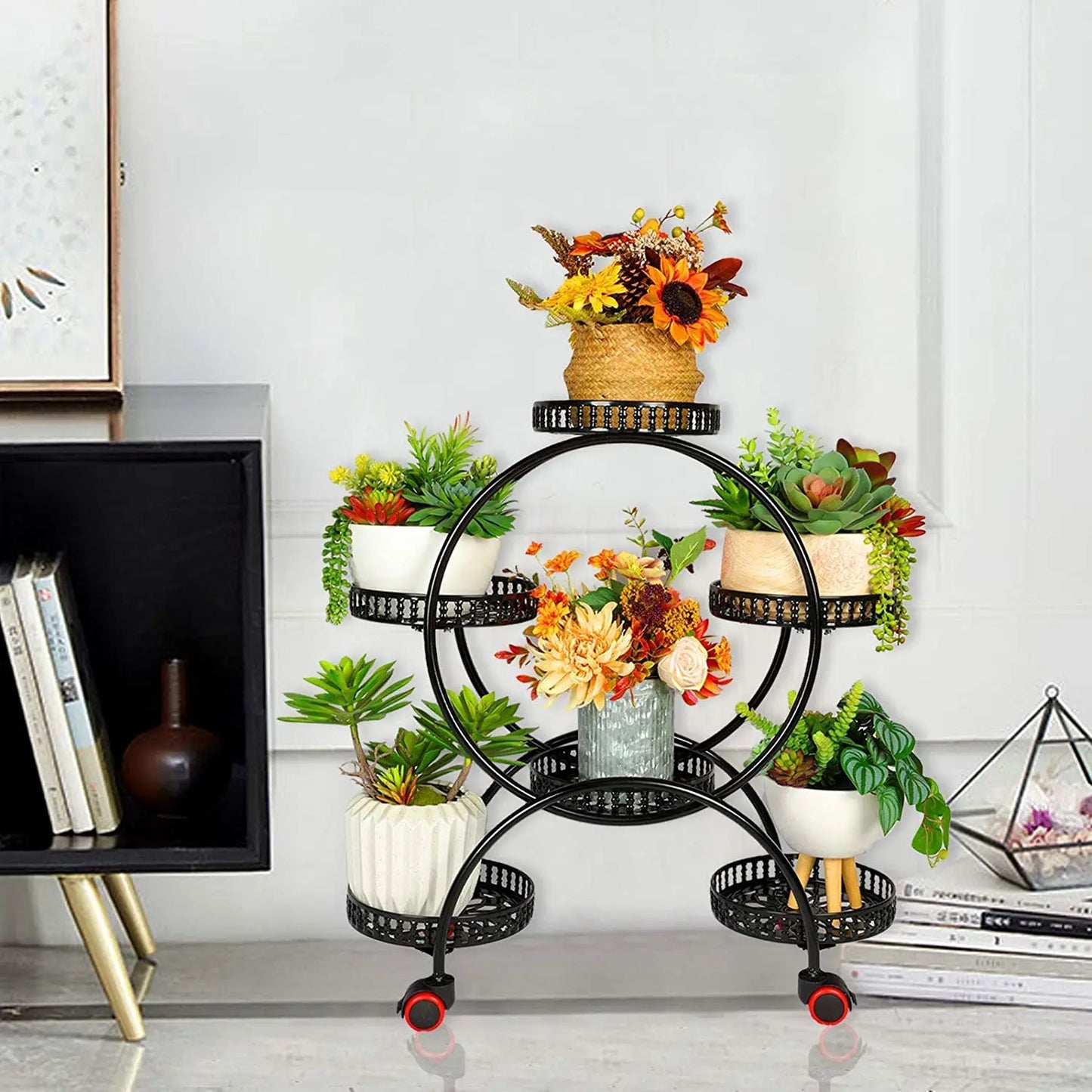 BINGOPAW 6 Tier Metal Plant Stand On Wheels Indoor Outdoor