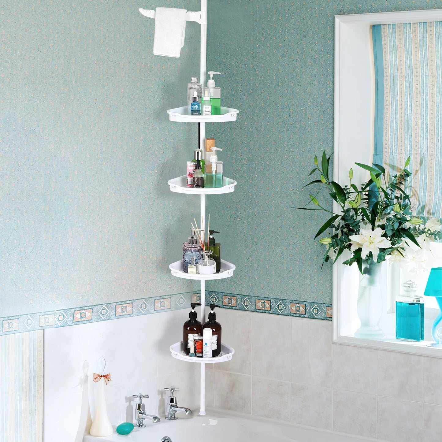 HiMISS Corner Shower Caddy Tension Pole Four Tier Storage Organizer