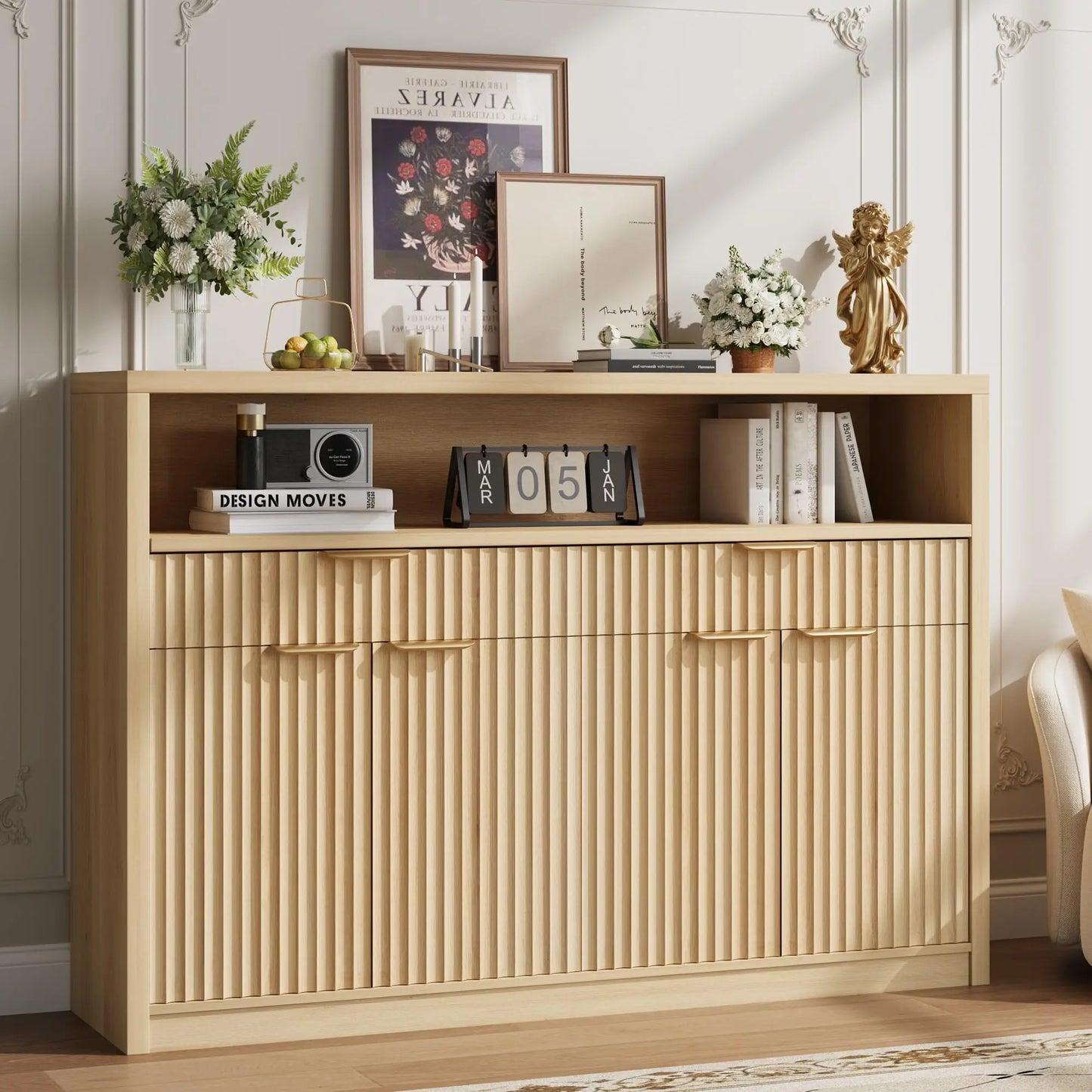 HiMISS Boho Rectangular Coffee Table With Rattan Storage