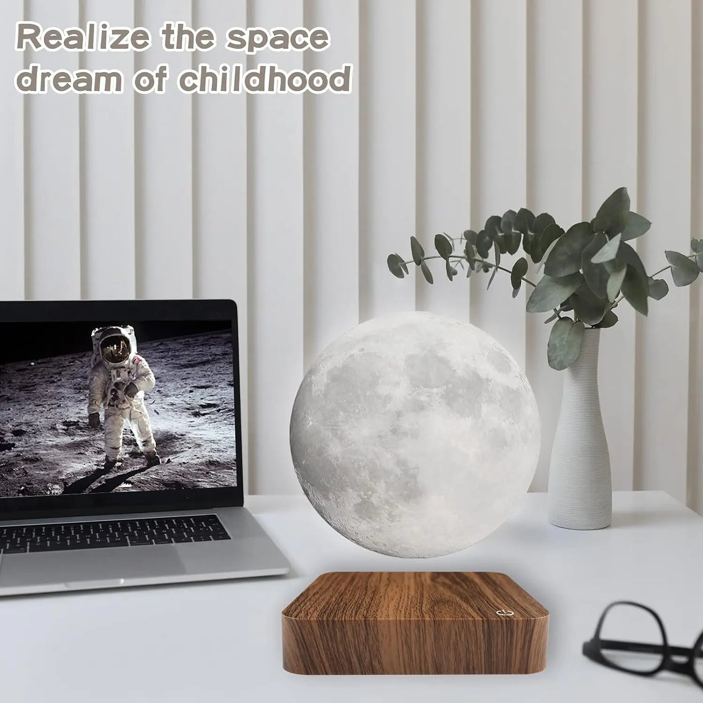 Mexllex Rotating Magnetic Floating Moon Lamp With Wooden Base
