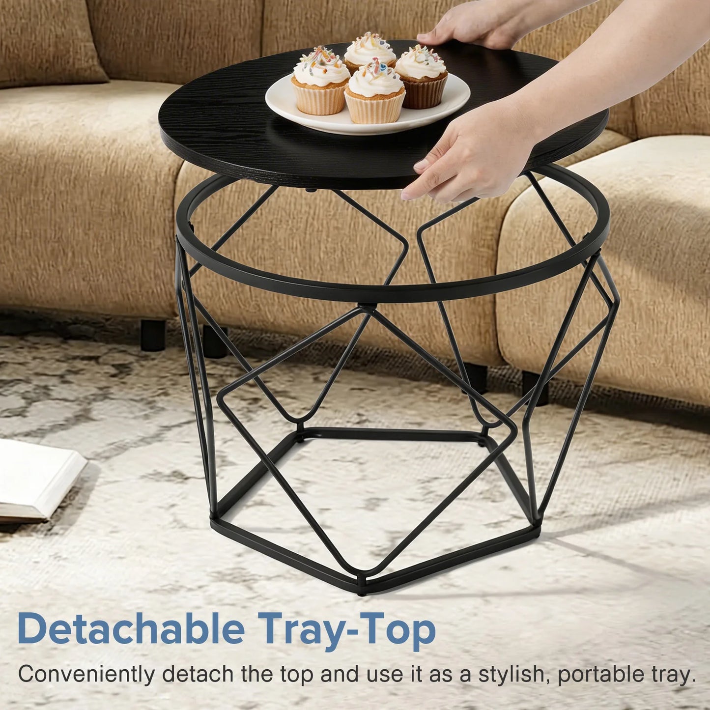 JHK Round Coffee Table Set Of 2 Nesting Hidden Storage