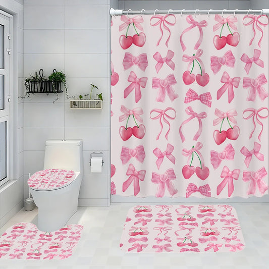 Bathroom Four-Piece Set With Avant-Garde Waterproof Shower Curtain