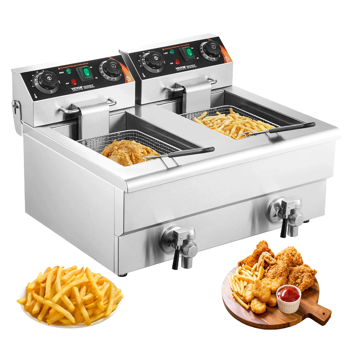 SucceBuy Commercial Electric Deep Fryer Dual Removable Tanks On Countertop