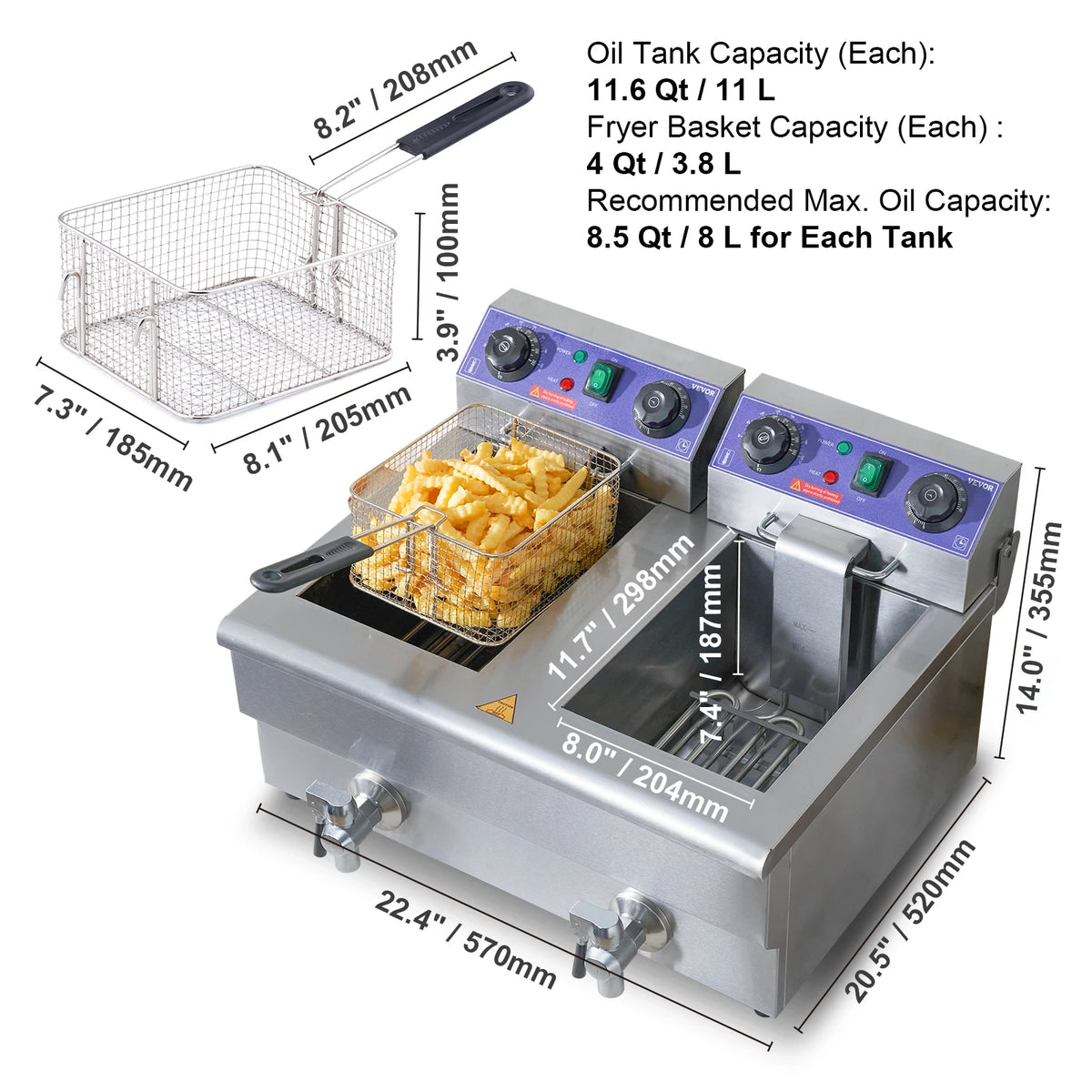 SucceBuy Commercial Electric Deep Fryer Dual Removable Tanks On Countertop