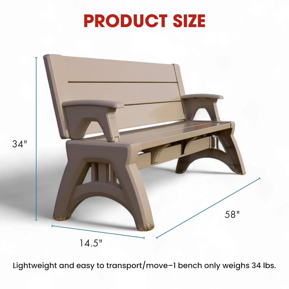 Convertible Bench Table Weather Resistant Vinyl Patio Furniture Easy Assembly