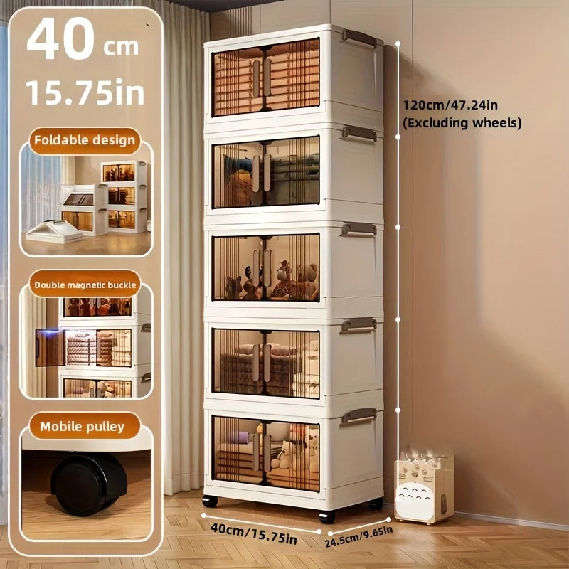 Plastic Folding Storage Cabinet With Lid, Heavy-Duty 4/5-Tier