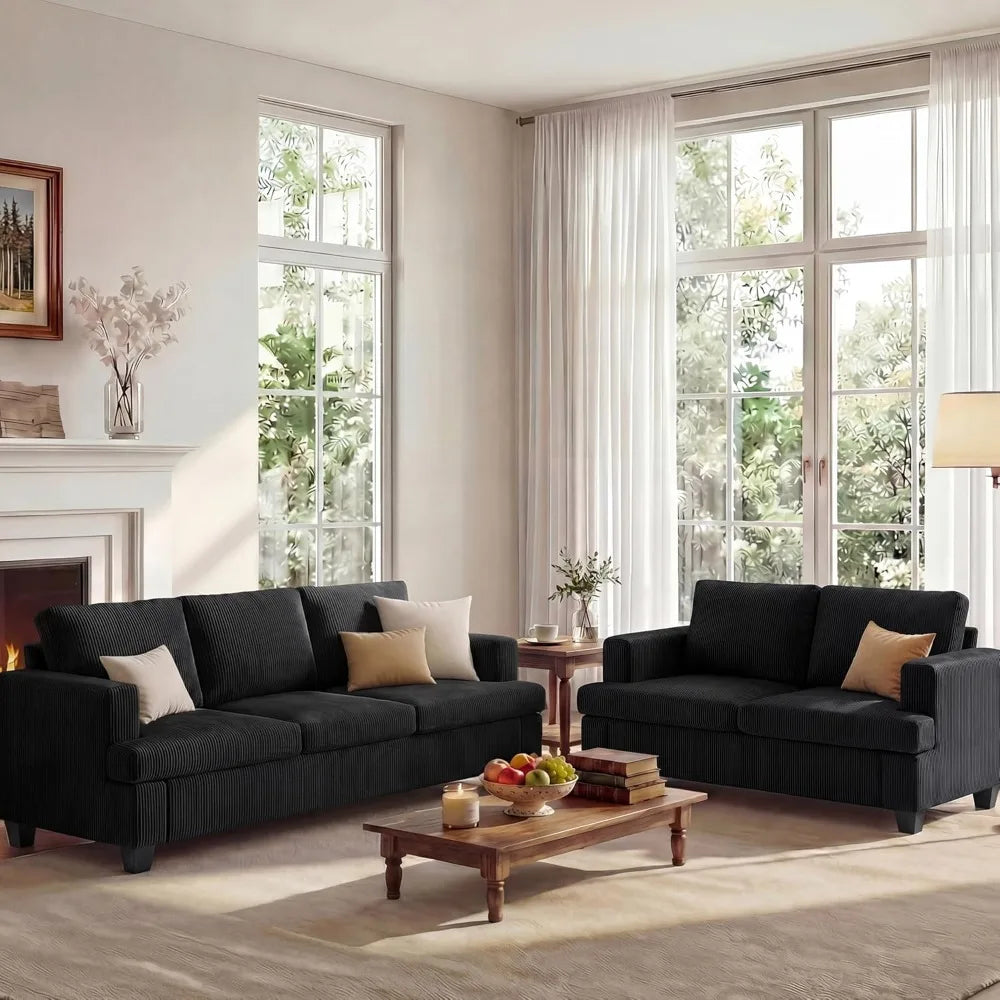 2 Piece Sofa Sleeper Deep Seat Corduroy Living Room Furniture