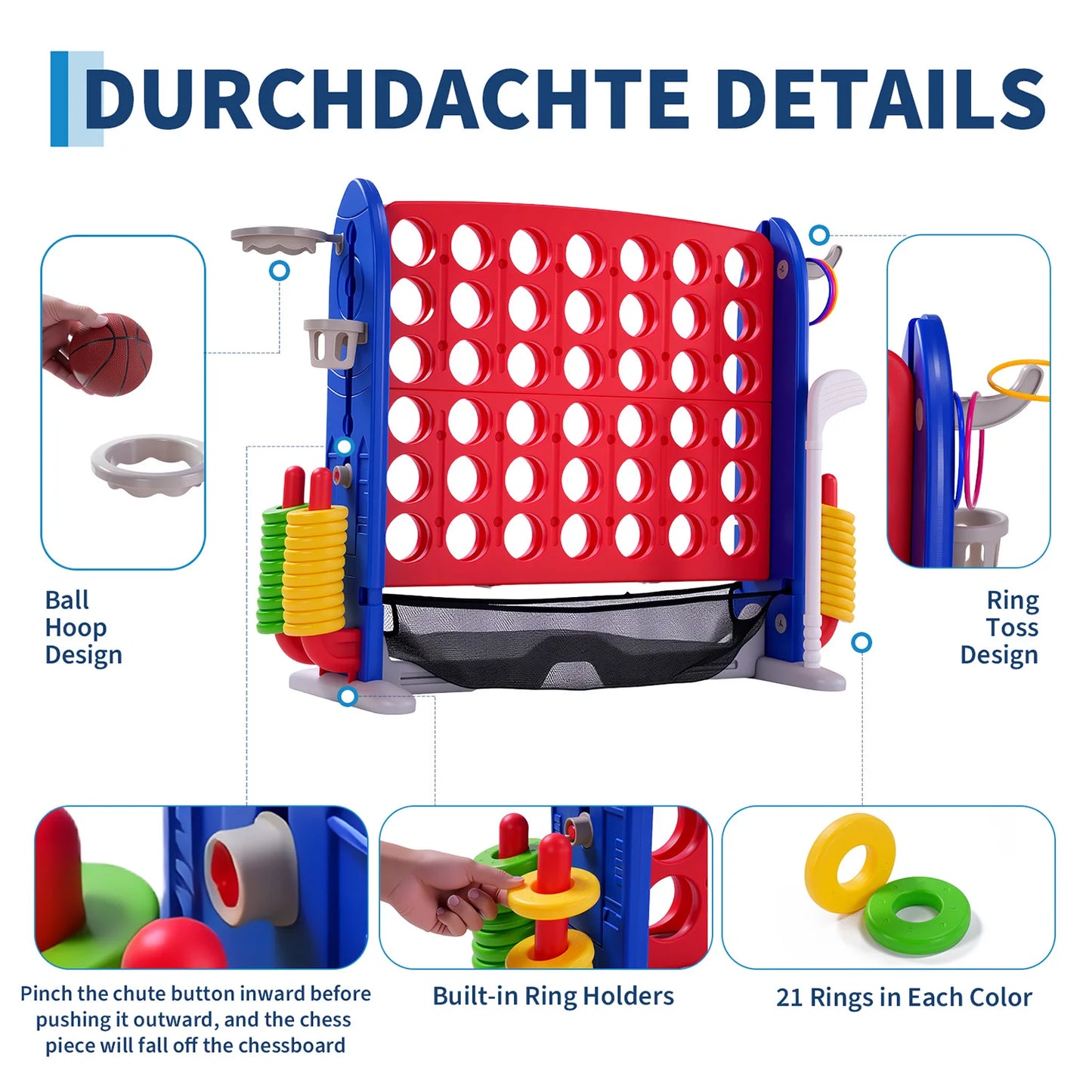 Giant 4-In-1 Connect Game Set With Basketball Hoop Ring Toss