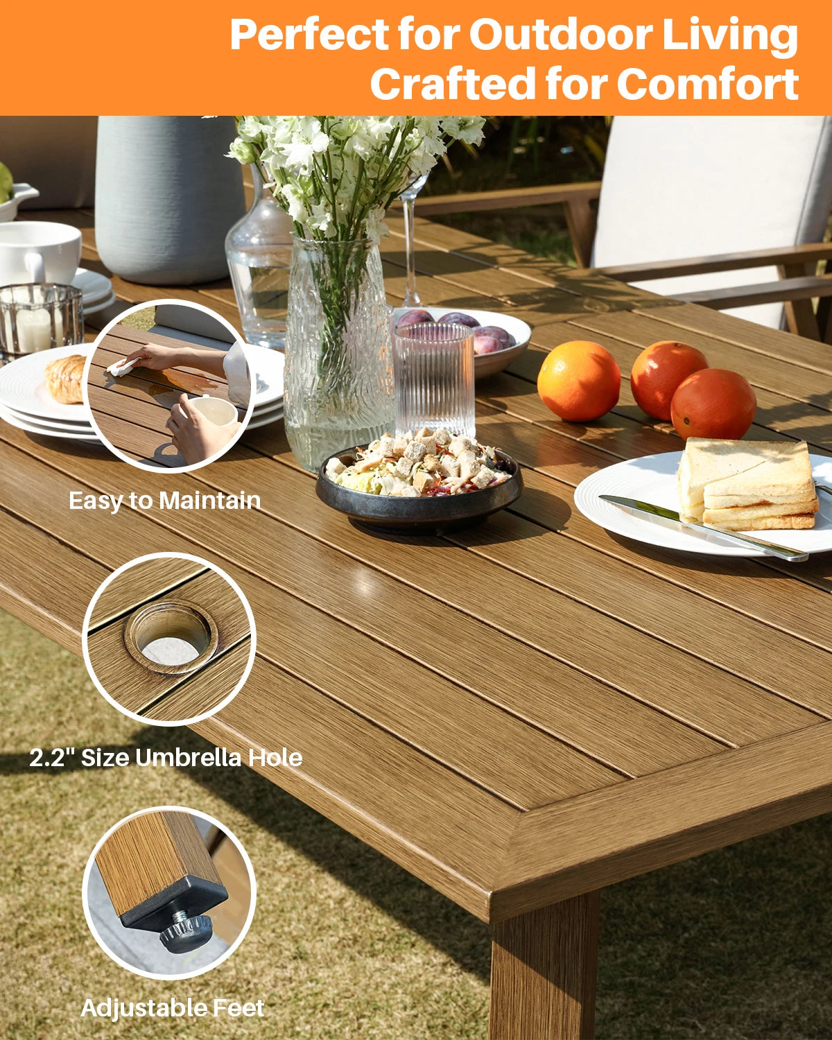 SeeHill 9 Piece Aluminum Patio Dining Set High Quality Teak