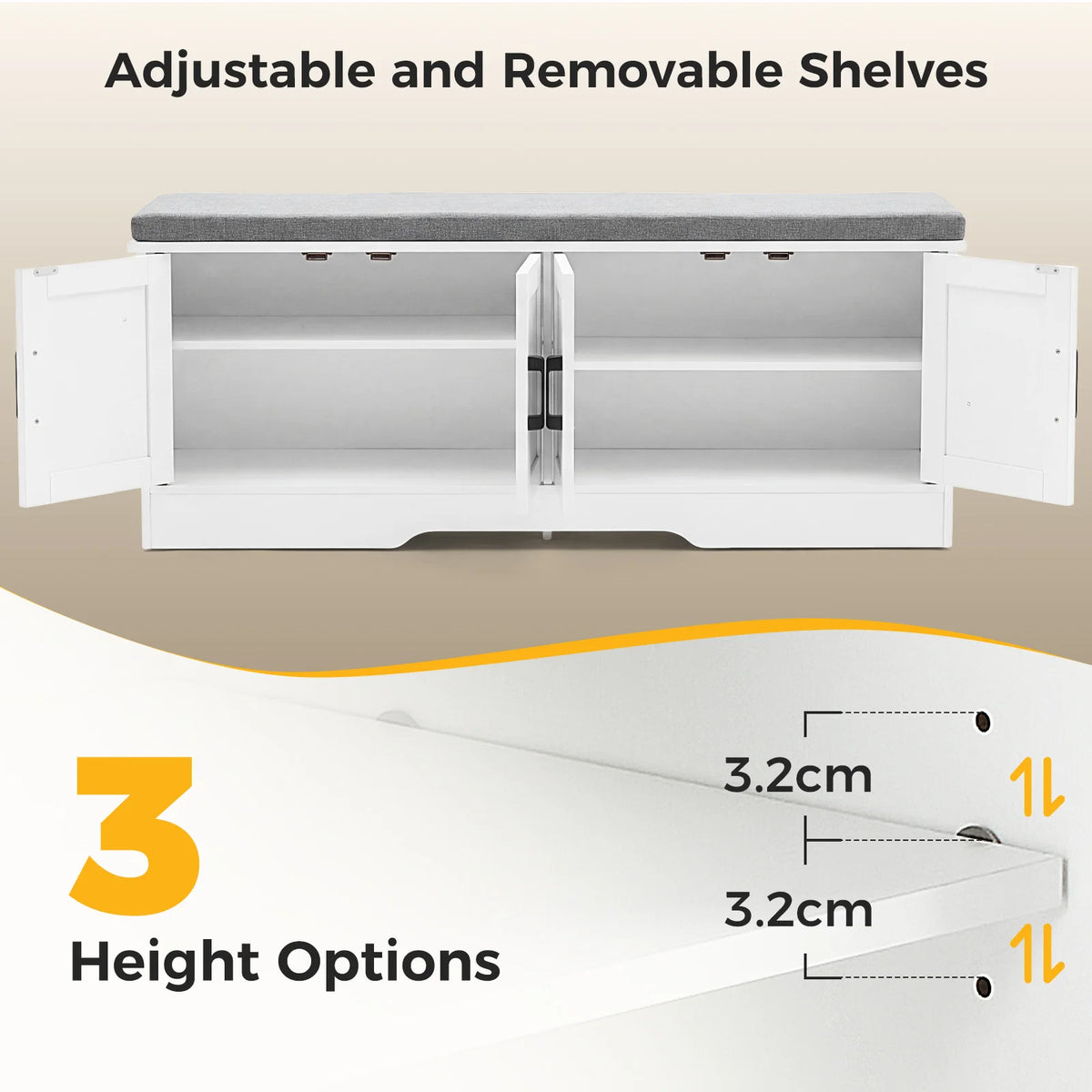 JHK Storage Bench Shoe Organizer Cabinet With Padded Seat Cushion