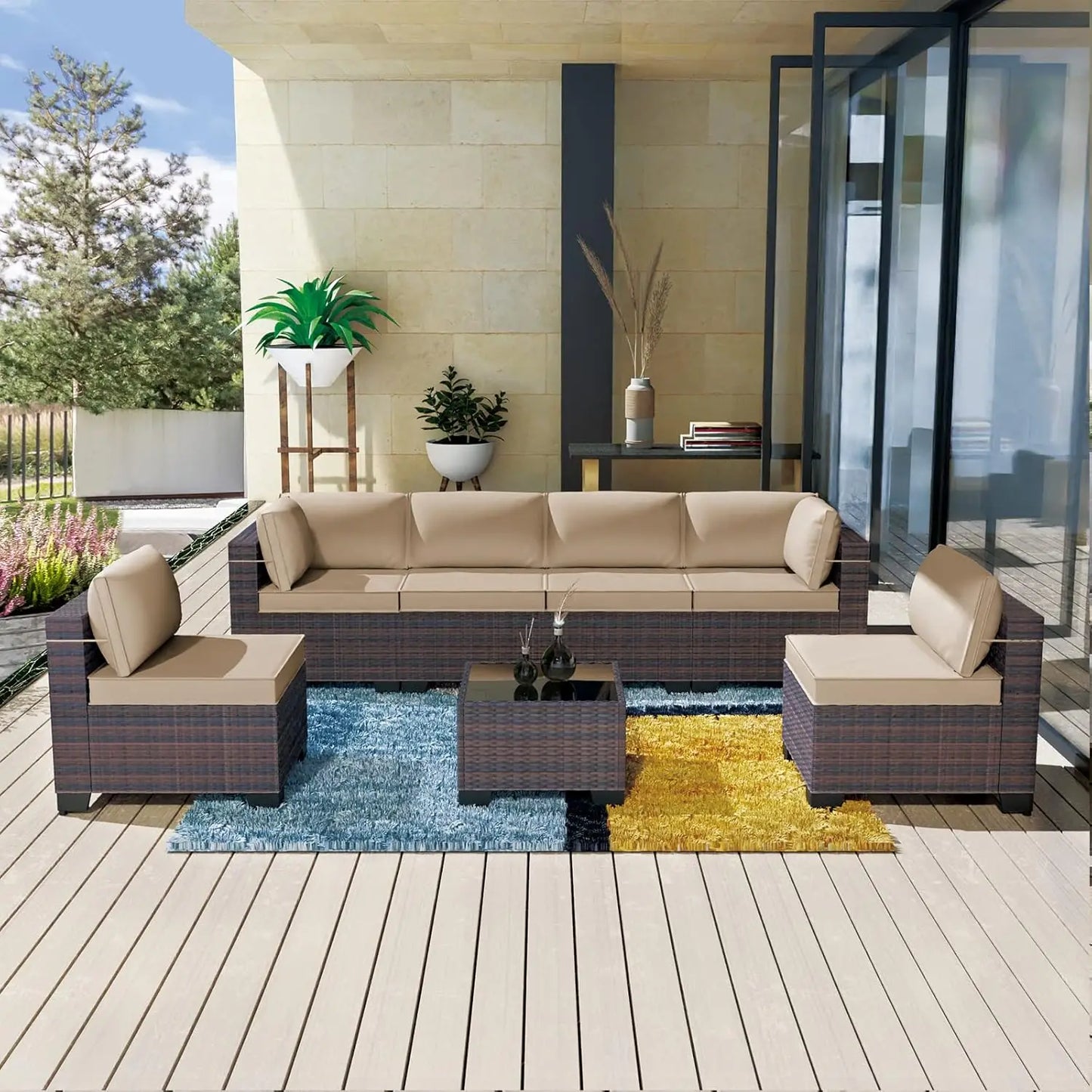 Outdoor Sectional Rattan Sofa Set Modern Garden Patio Furniture