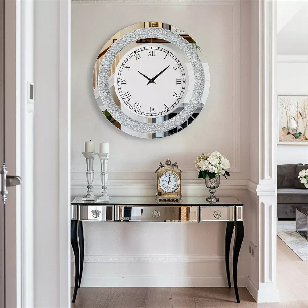 LUVODI Modern 3D Diamond Crystal Wall Clock with Roman Numerals